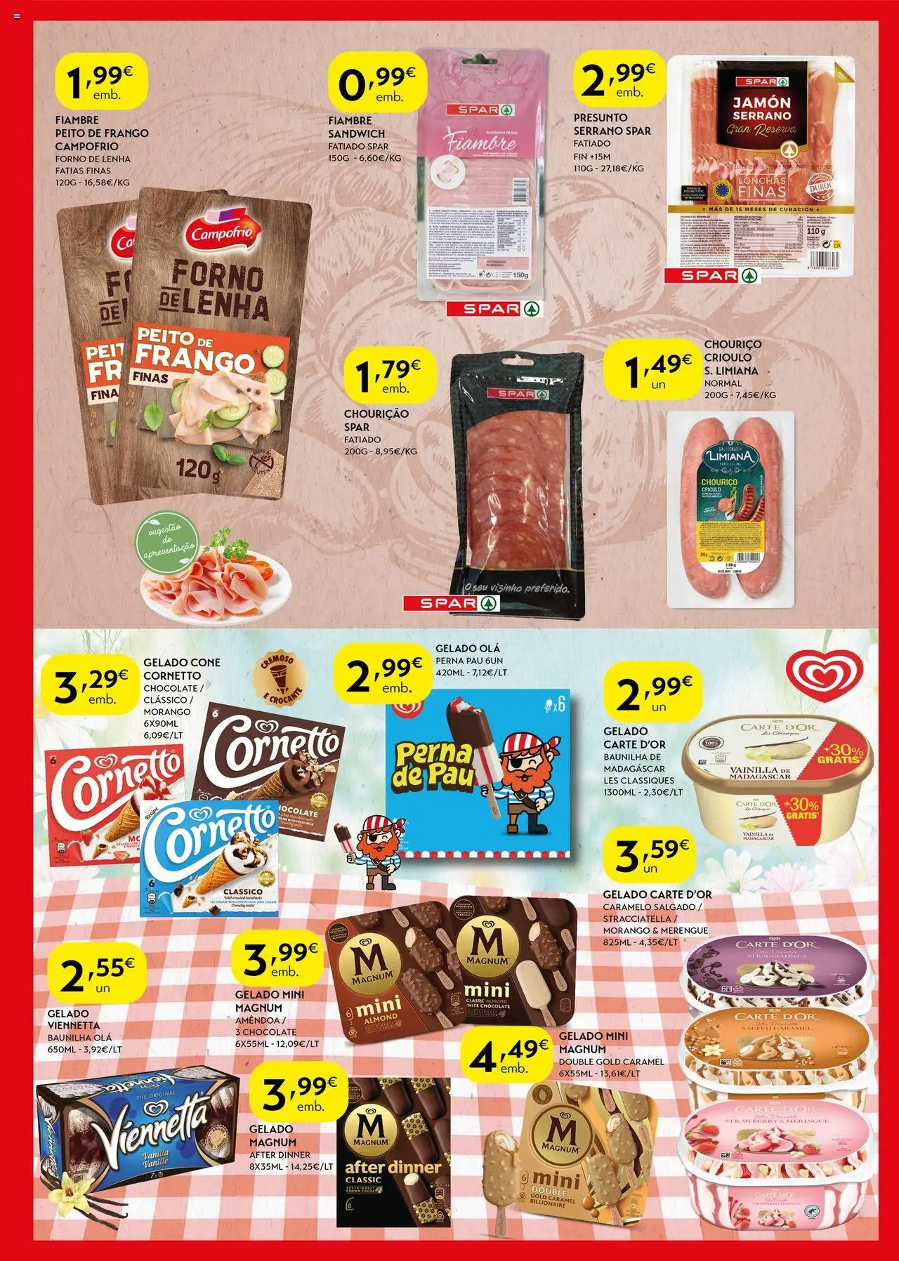 Spar folheto │ válido de 05.08.2025 | Página: 6 | Produtos: Peito de frango, Gelado, Presunto, Chouriço