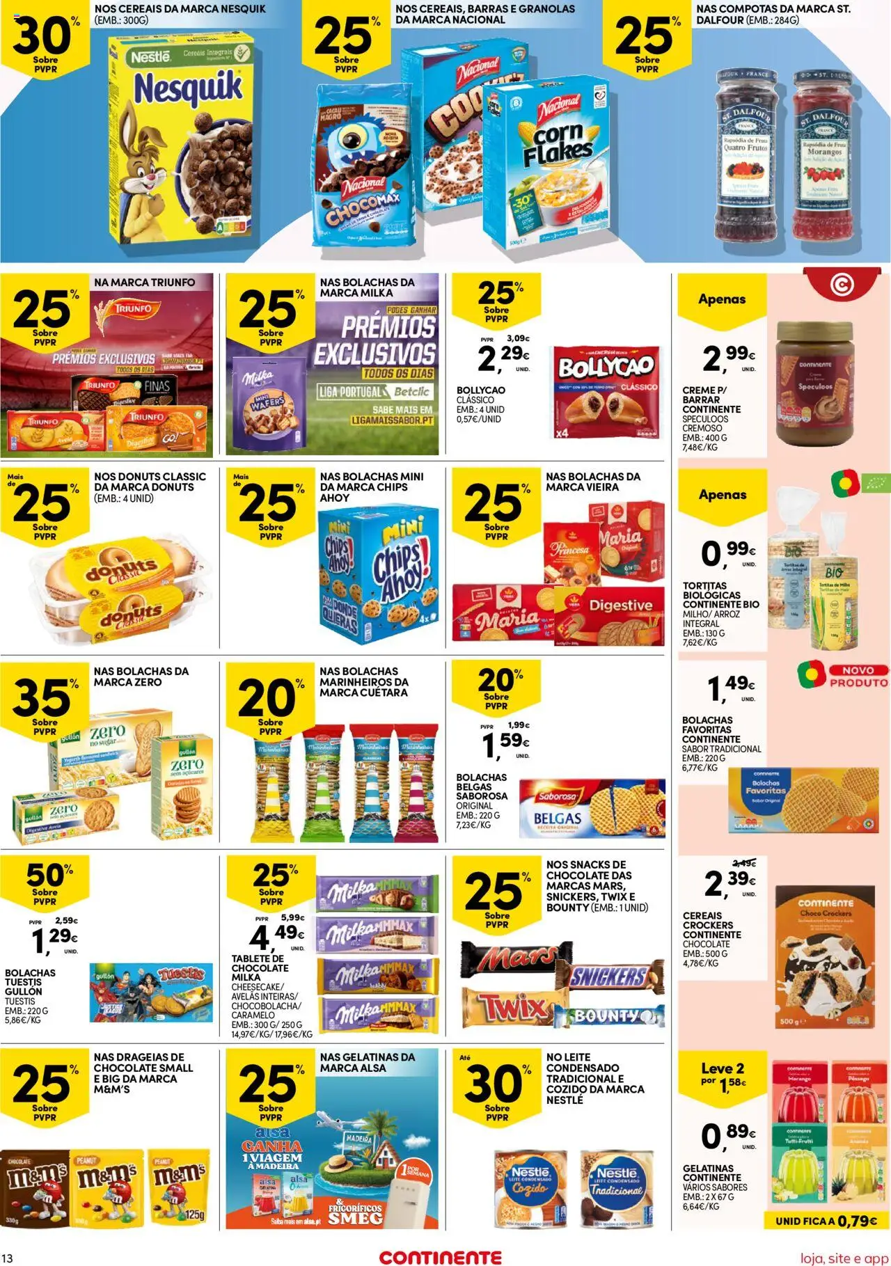 Continente Semanal Continente Bom Dia │ válido de 12.08.2025 | Página: 13 | Produtos: Milka bolachas, Leite, Chocolate, Cereais