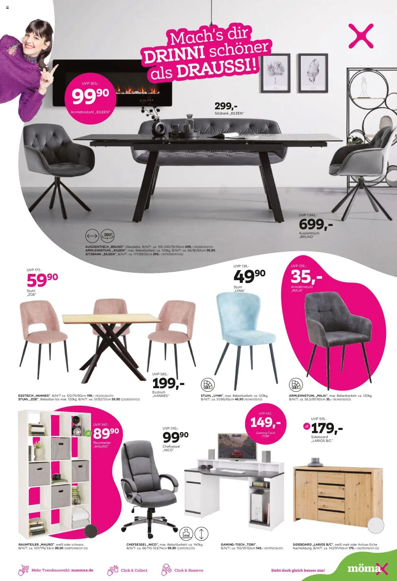 Mömax Prospekt 	 - gültig ab dem 18.08.2025 | Seite: 5 | Produkte: Sideboard, Esstisch, Stuhl, Chefsessel