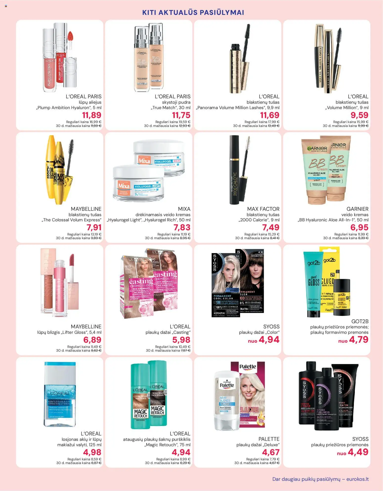 Eurokos akcijos nuo 02.01.2026 | Puslapis: 17 | Prekių: Tušas, Lūpų blizgis, Plaukų dažai, Kremas