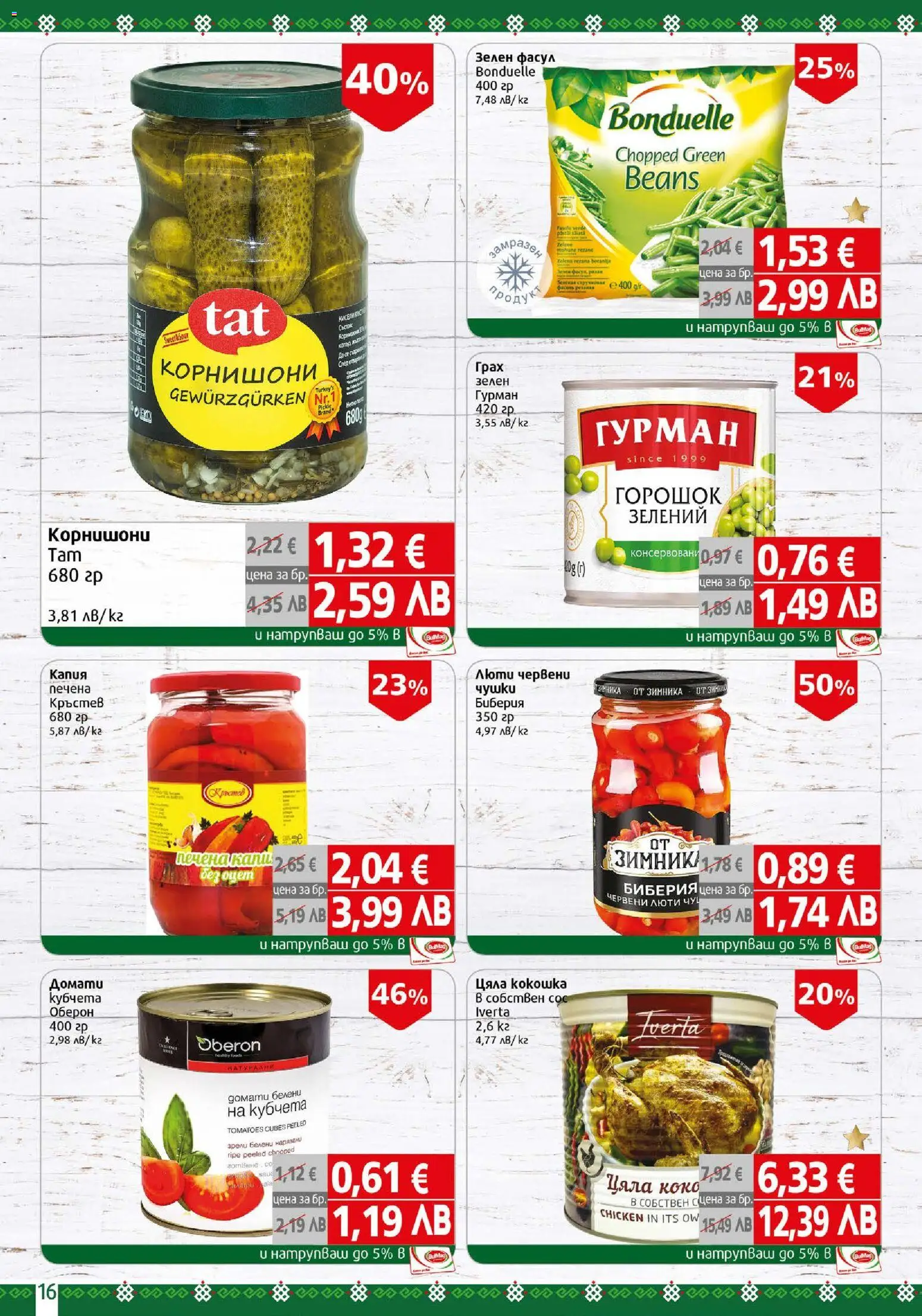 {H1} | Страница: 16 | Продукти: Домати, Грах, Корнишони