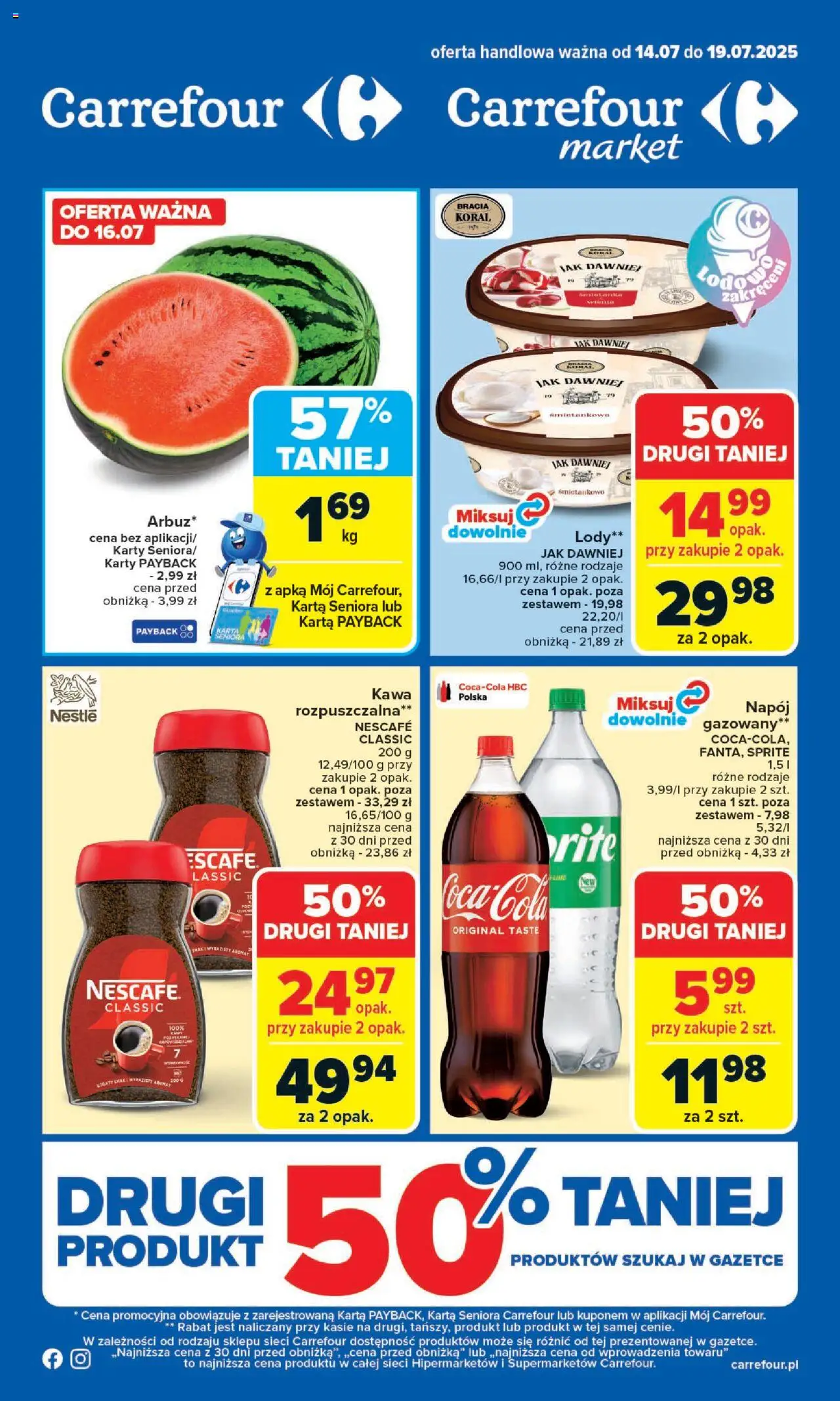 Carrefour Gazetka od 14.07.2025 | Strona: 1 | Produkty: Karta, Nescafe, Sprite, Lody