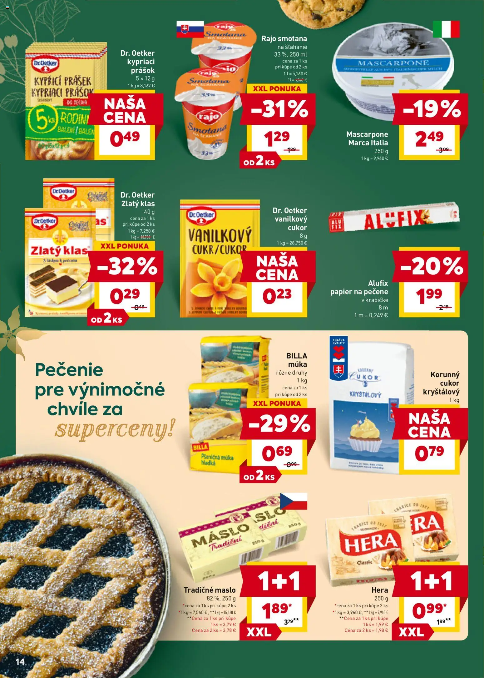 Nové Billa akcie – leták je platný od 05.11.2025 | Strana: 14 | Produkty: Vanilkový cukor, Múka, Mascarpone, Hera