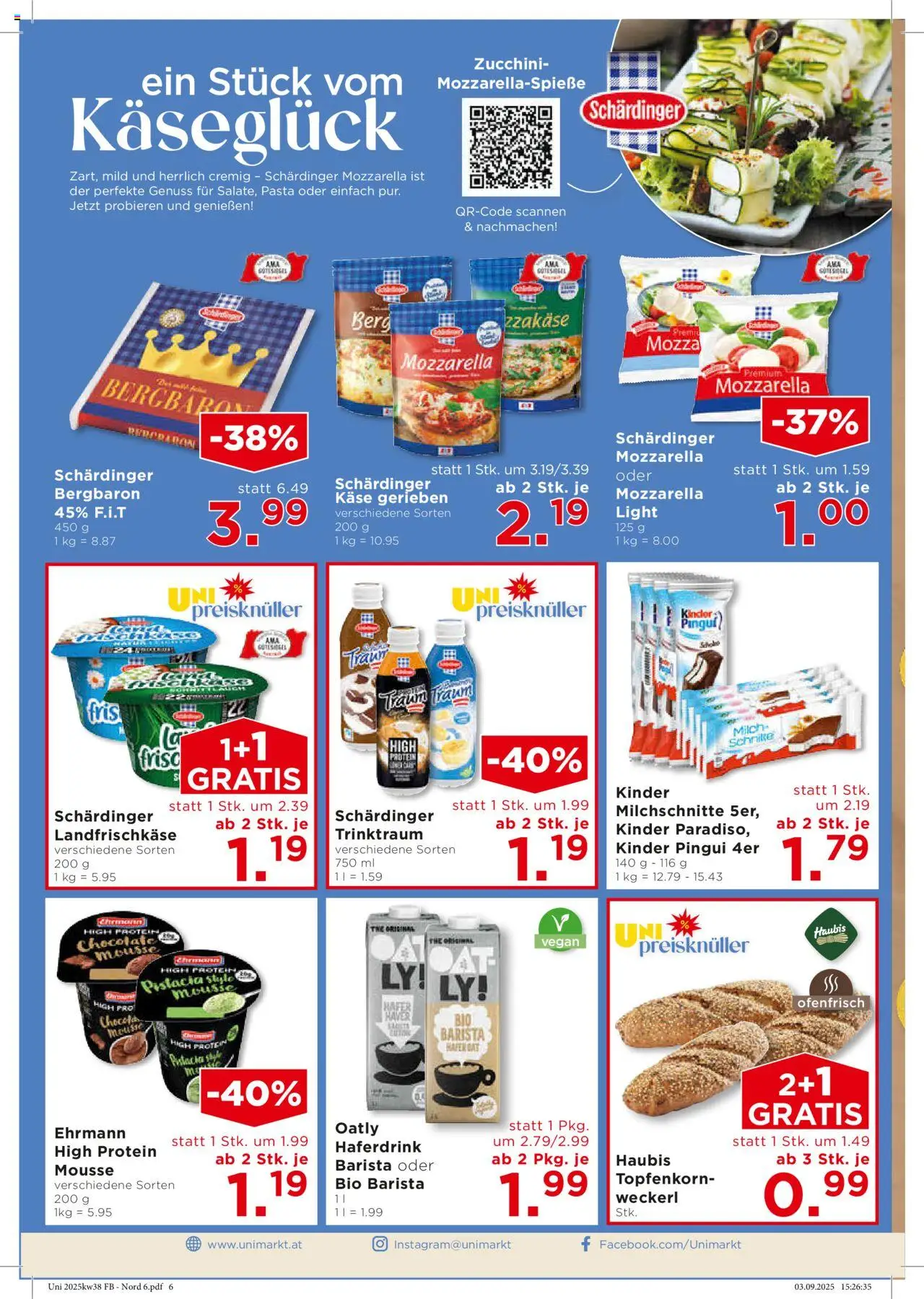 Unimarkt Nord gültig ab 17.09.2025 | Seite: 8 | Produkte: Pasta, Milch, Käse
