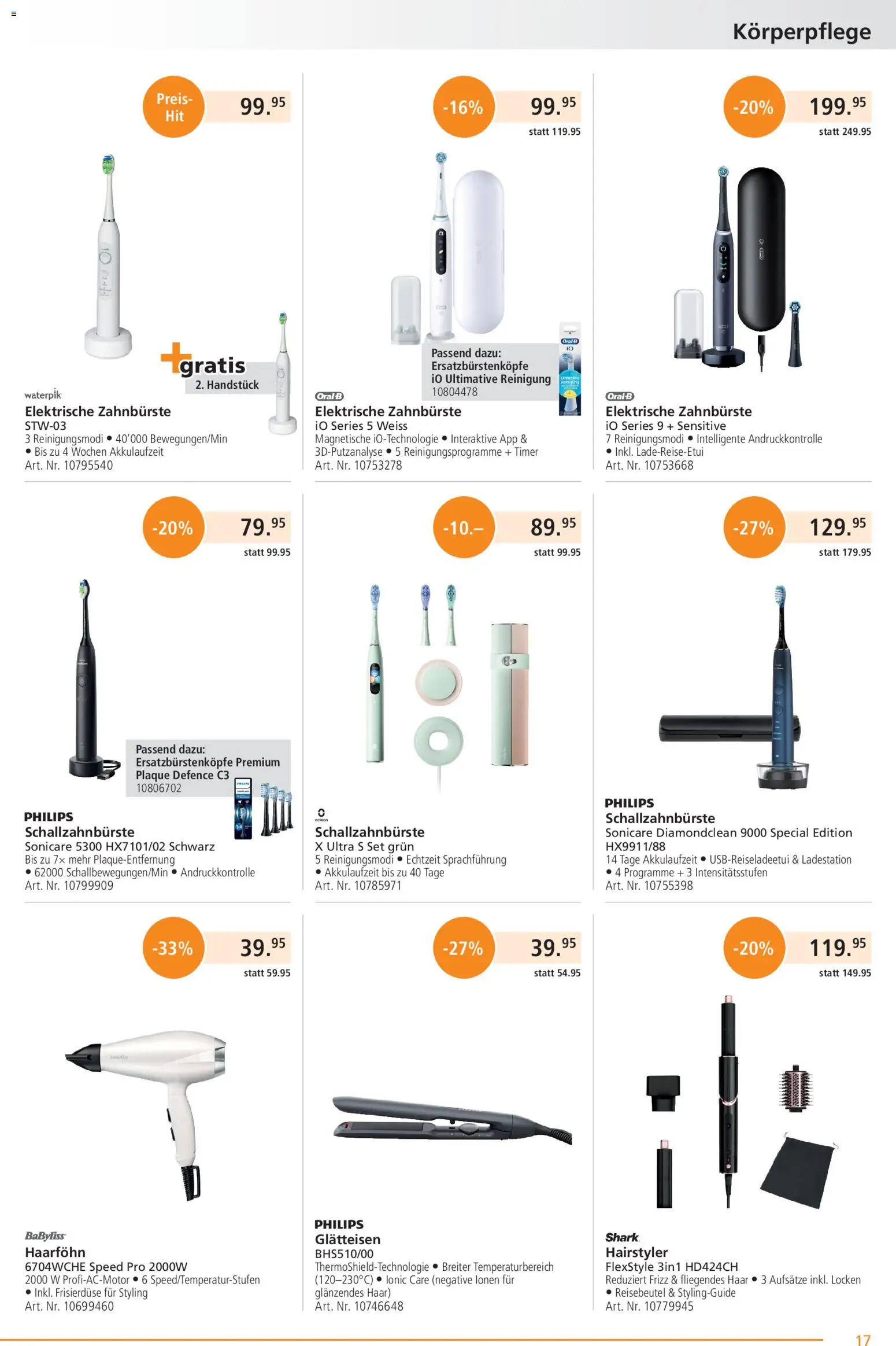 Fust aktionen – gültig ab 23.03.2026 | Seite: 17 | Produkte: Elektrische zahnbürste, Glätteisen, Haarföhn, Philips