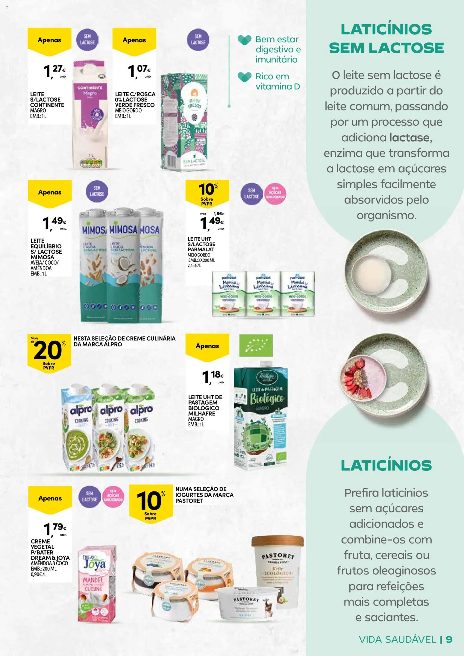 Continente - Açores: Vida Saudável │ válido de 20.01.2026 | Página: 9 | Produtos: Leite, Açúcar, Cereais, Creme