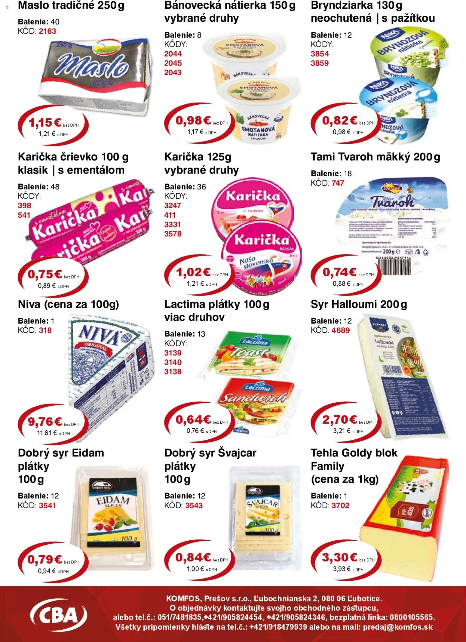 Nové CBA Komfos akcie – leták je platný od 24.04.2026 | Strana: 3 | Produkty: Maslo, Syr, Eidam, Tvaroh