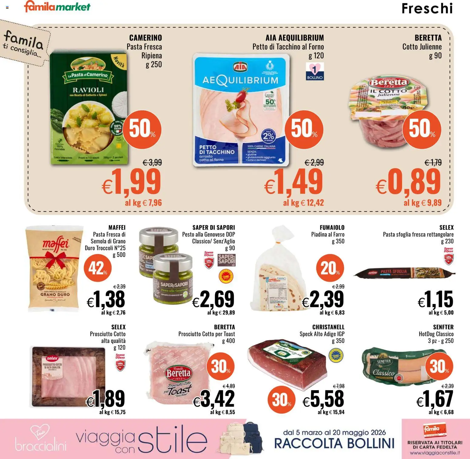 Volantino Famila del 05.03.2026 | Pagina: 8 | Prodotti: Prosciutto Cotto, Pasta sfoglia, Tacchino, Pesto