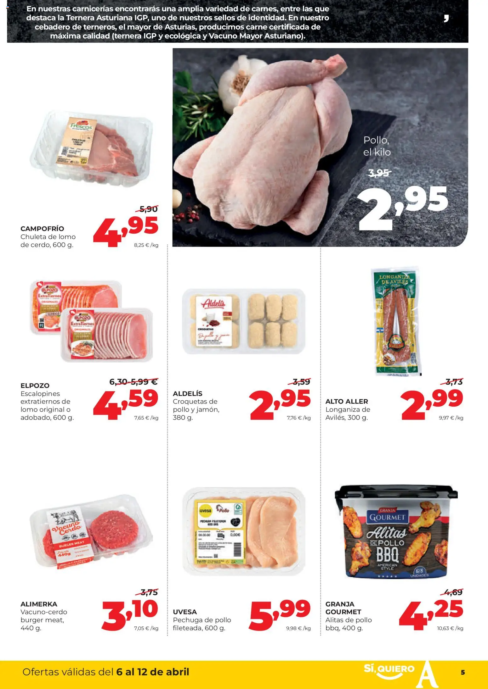 Alimerka folleto Asturias │ válido desde el 06.04.2026 | Página: 5 | Productos: Cerdo, Longaniza, Croquetas