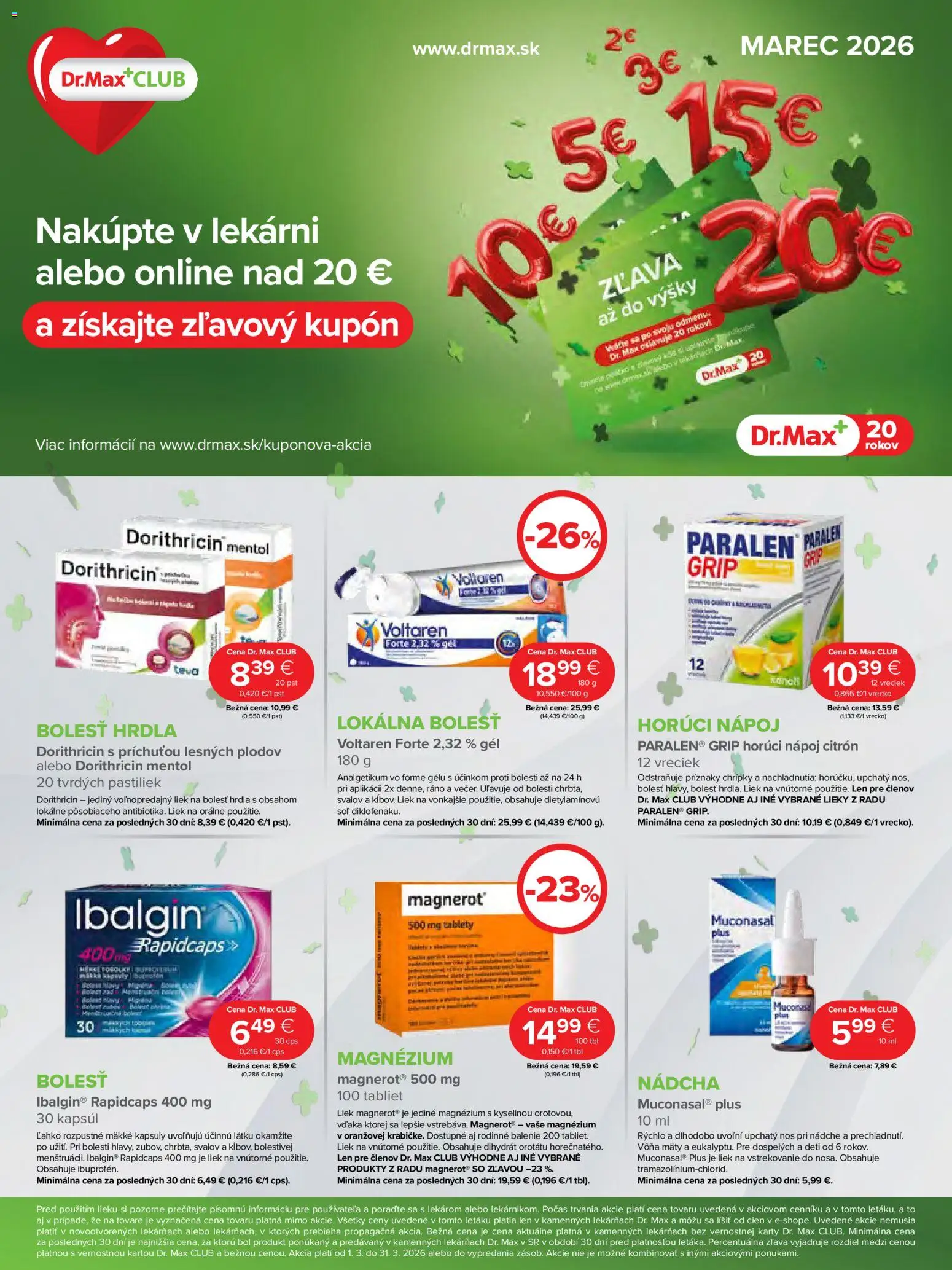 Nové Dr. Max akcie – leták je platný od 01.03.2026 | Strana: 1 | Produkty: Magnerot, Voltaren, Soľ