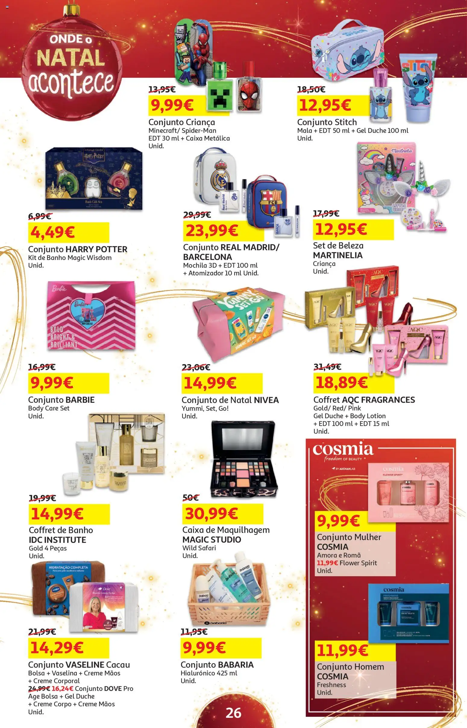 Auchan - Presentes │ válido de 18.11.2025 | Página: 26 | Produtos: Mochila, Maquilhagem, Creme corporal, Banho