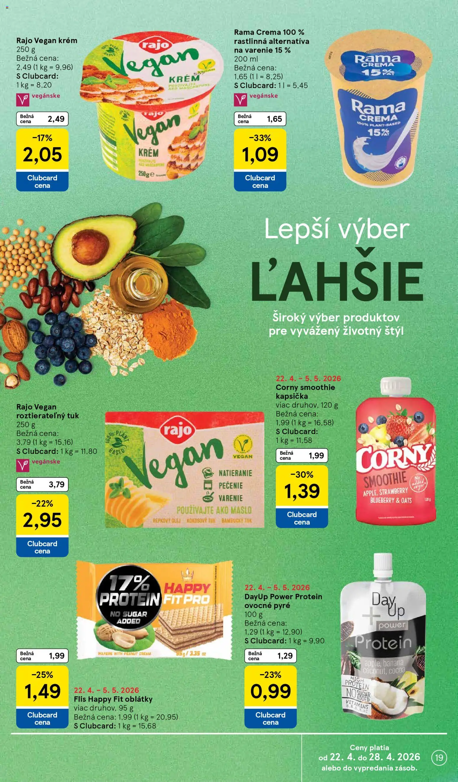 Nové Tesco akcie – leták je platný od 22.04.2026 | Strana: 19 | Produkty: Maslo, Repkový olej, Krém, Rama