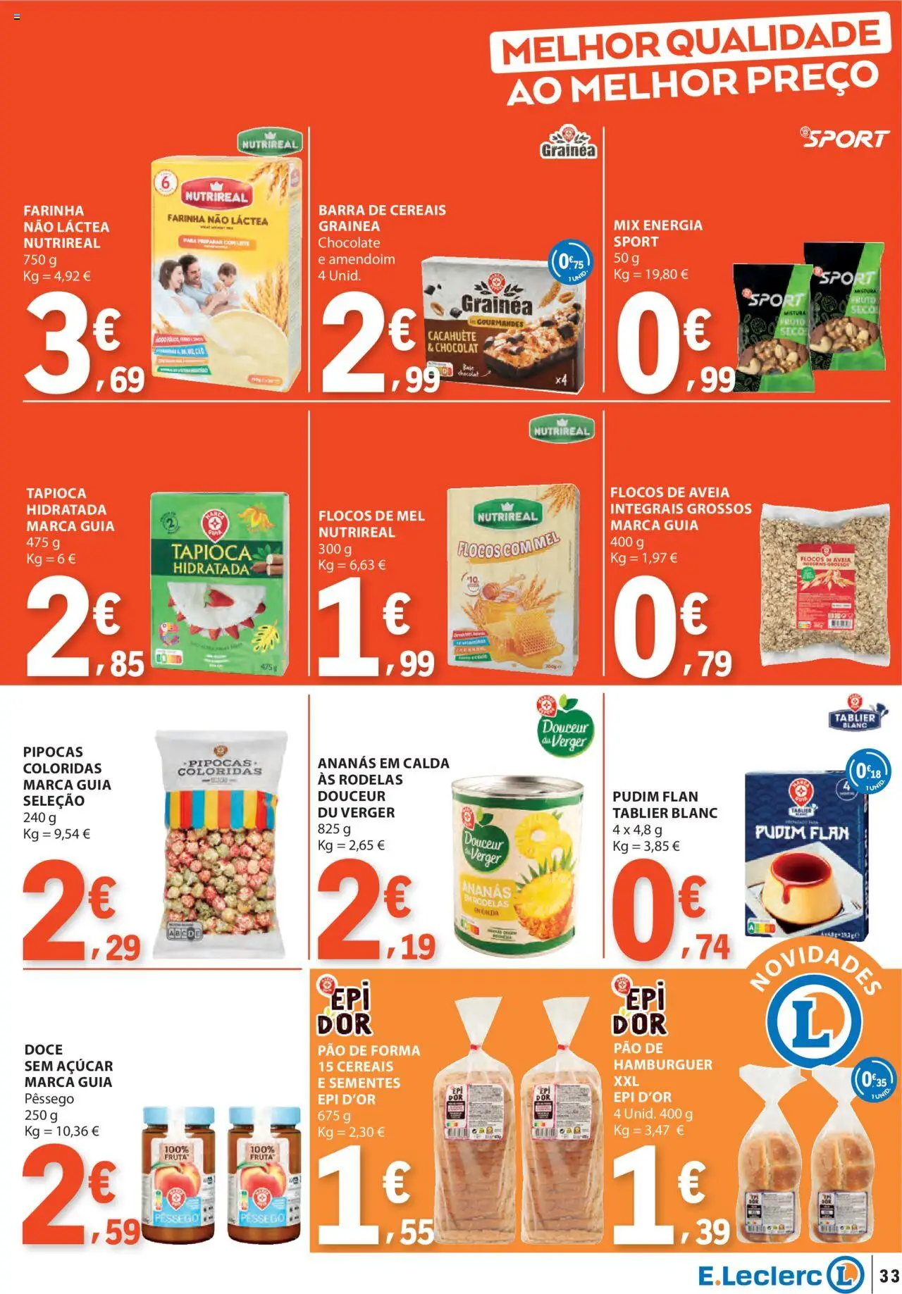 E.Leclerc folheto │ válido de 18.09.2025 | Página: 33 | Produtos: Aveia, Pipocas, Mel, Flocos