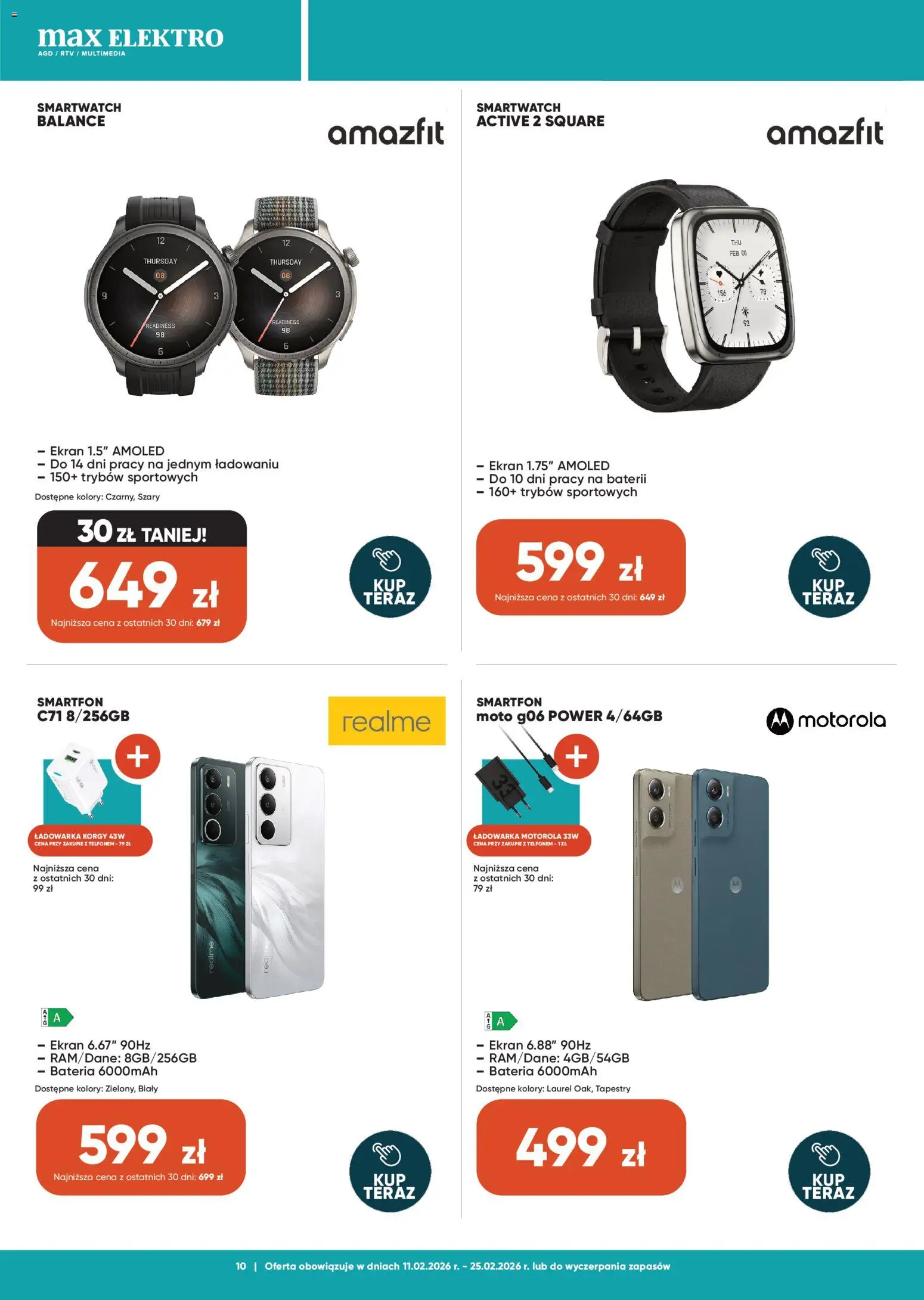 Max elektro Gazetka od 11.02.2026 | Strona: 10 | Produkty: Smartfon, Ładowarka, Smartwatch, Bateria