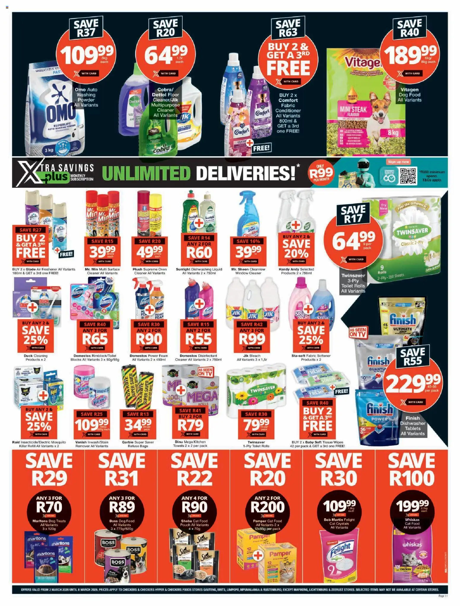 New Checkers catalogue – valid from 02.03.2026 | Page: 11 | Products: Dishwasher, Steak, Fabric softener, Dog food