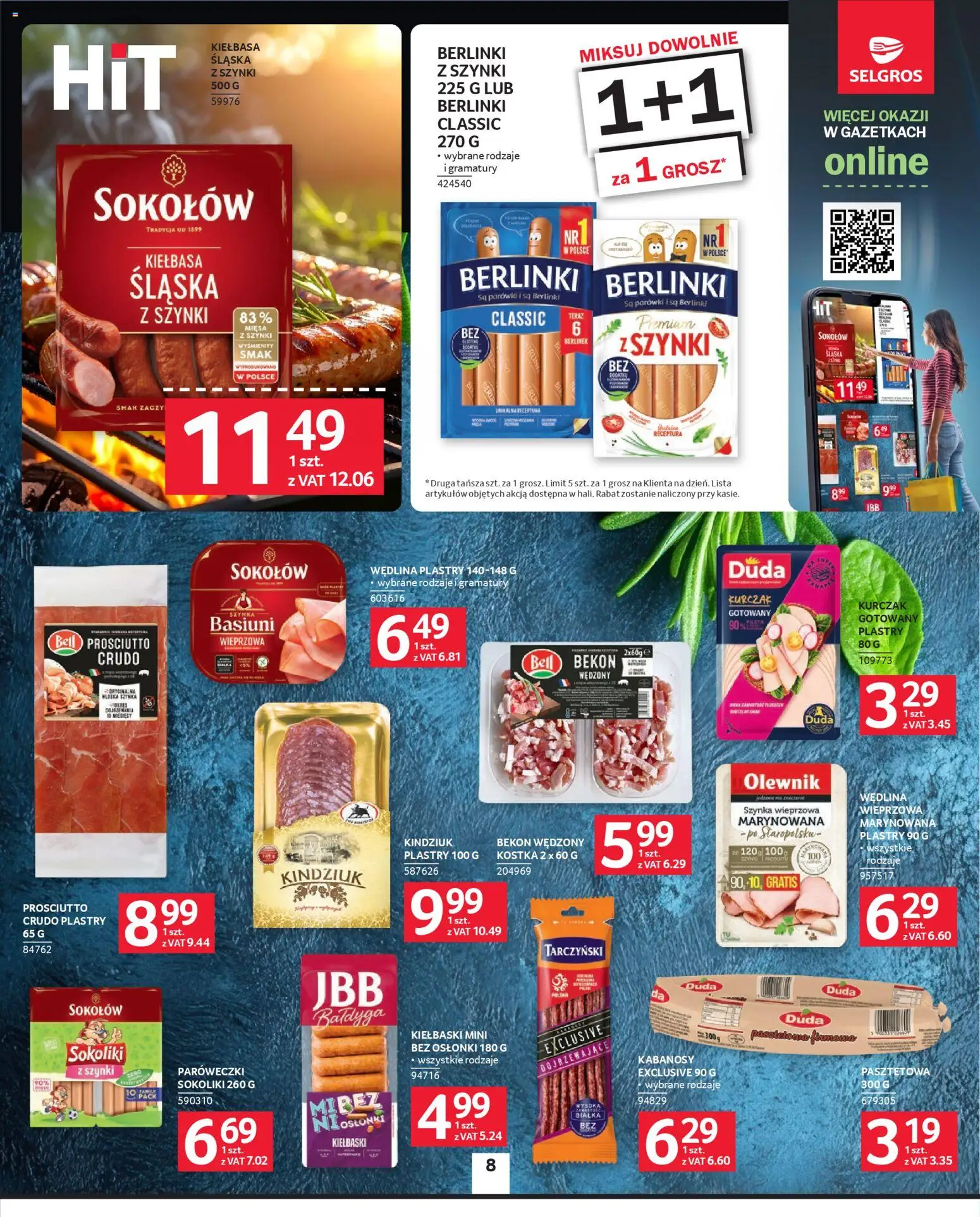 Selgros cash&carry gazetka od 09.04.2026 | Strona: 8 | Produkty: Kabanosy, Kiełbaski, Kiełbasa śląska, Kindziuk