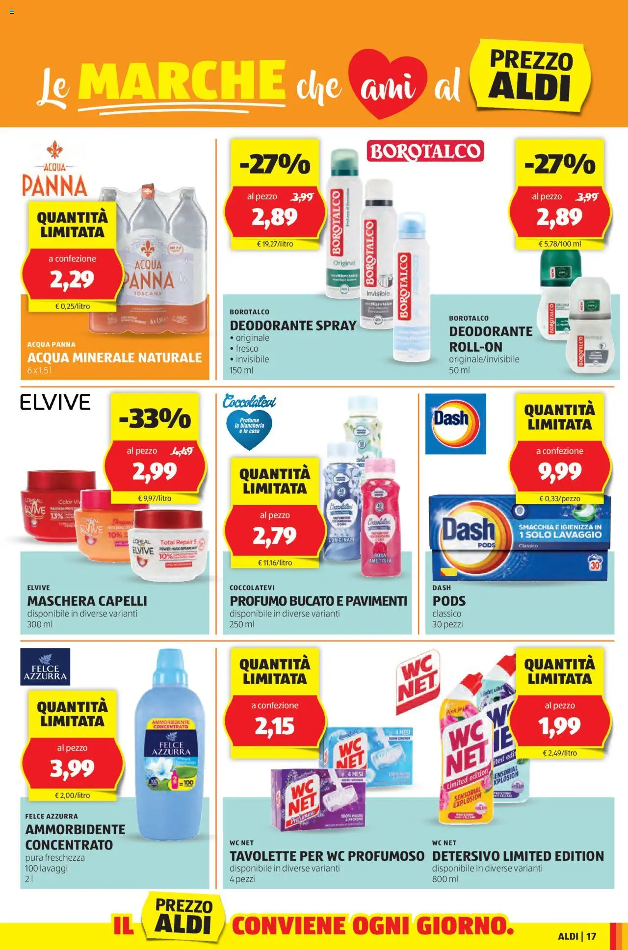 Volantino Aldi del 18.08.2025 | Pagina: 17 | Prodotti: Acqua Panna, Maschera, Deodorante, Acqua minerale