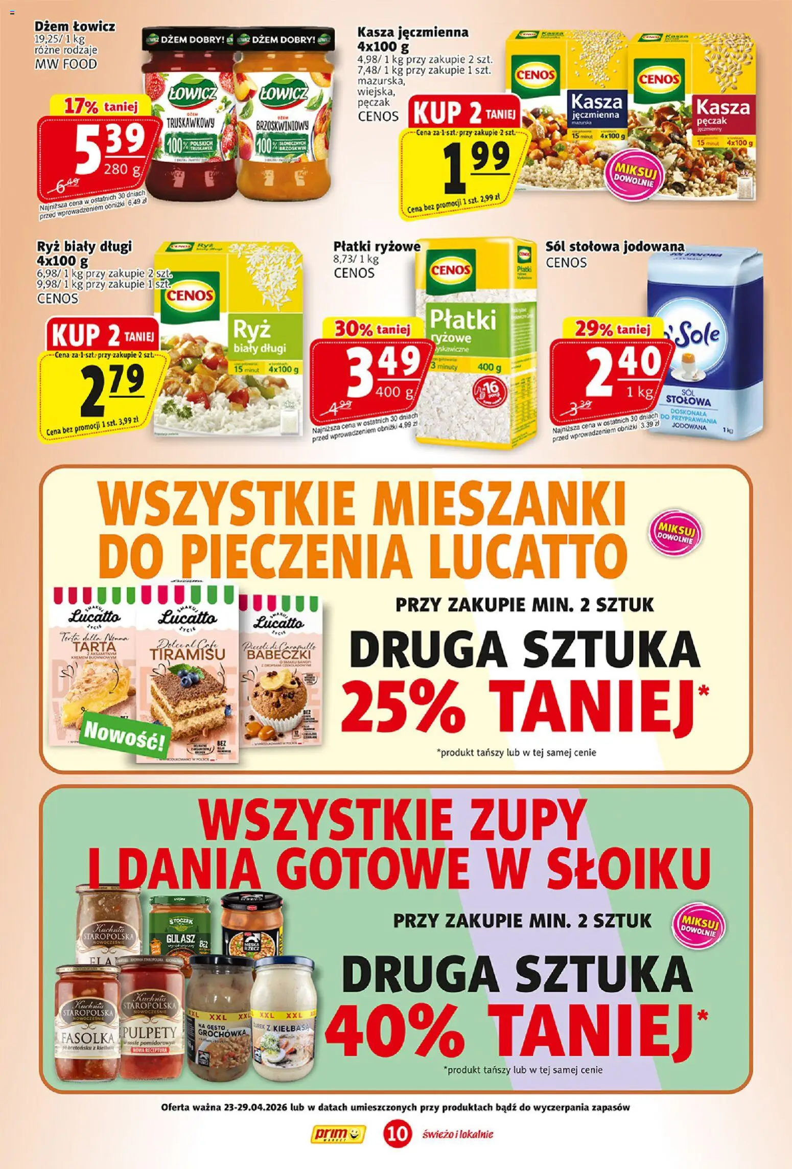 Prim Market gazetka od 23.04.2026 | Strona: 10 | Produkty: Kasza jęczmienna, Dżem, Ryż, Gulasz