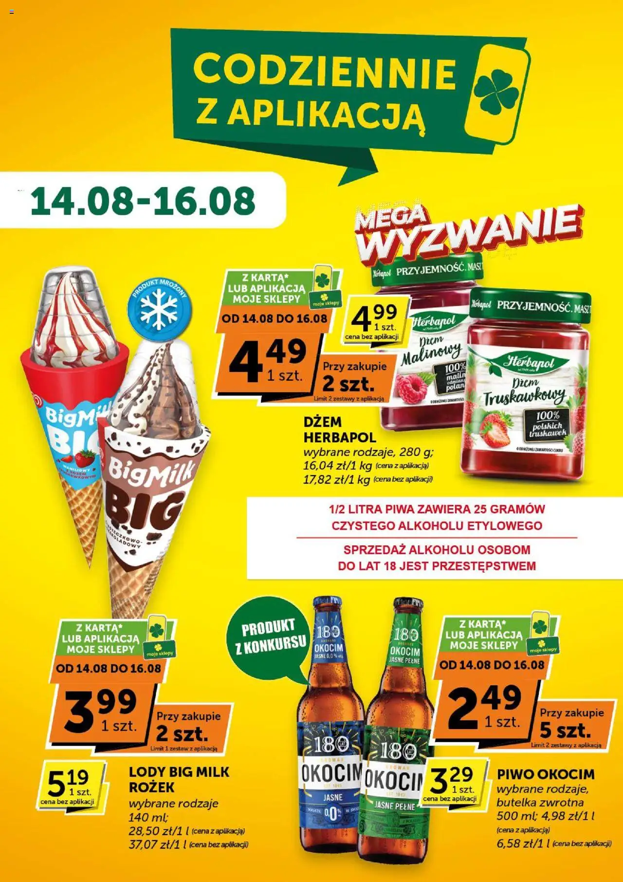 Groszek Gazetka - Minimarket od 07.08.2025 | Strona: 8 | Produkty: Big Milk, Dżem, Piwo, Lody
