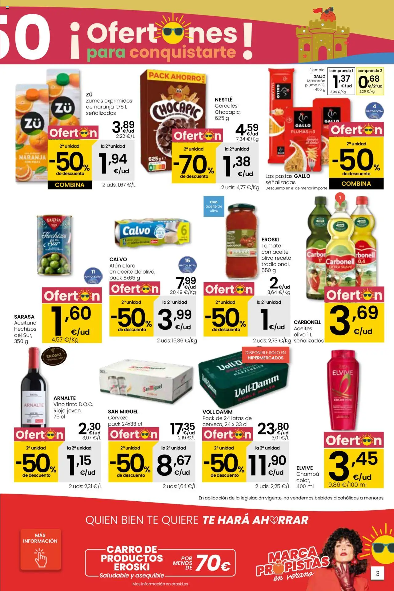 Eroski - Para conquistarte │ válido desde el 14.08.2025 | Página: 3 | Productos: Champú, Aceite, Aceite de oliva, Atún claro