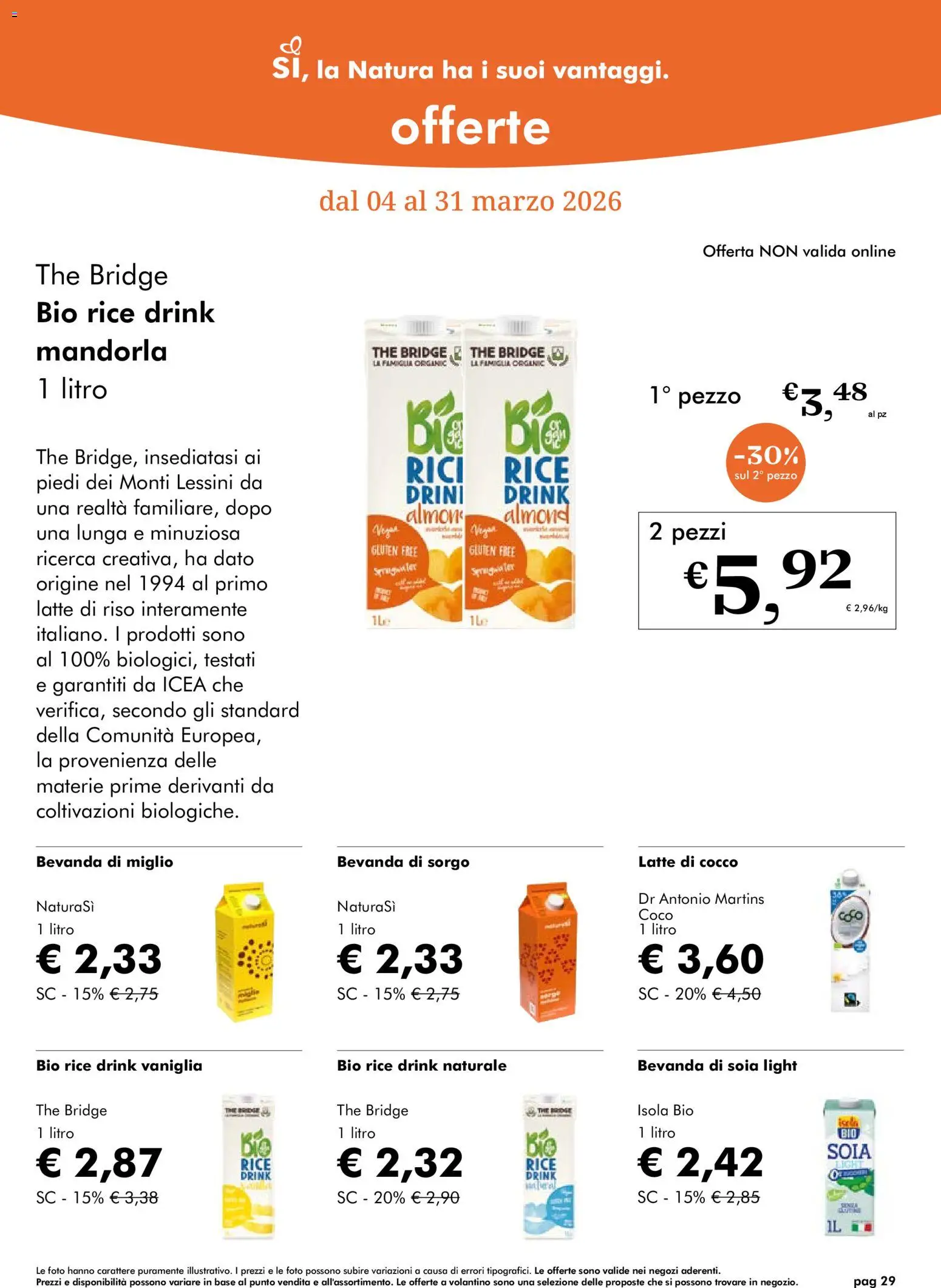 Volantino Natura Sì del 04.03.2026 | Pagina: 29 | Prodotti: Riso, Latte, Cocco, Bevanda di soia