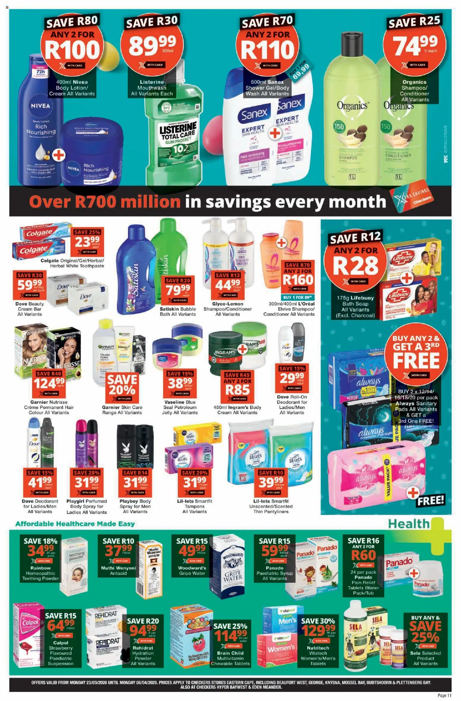 New Checkers catalogue – valid from 23.03.2026 | Page: 11 | Products: Lock, Pads, Toothpaste, Lotion