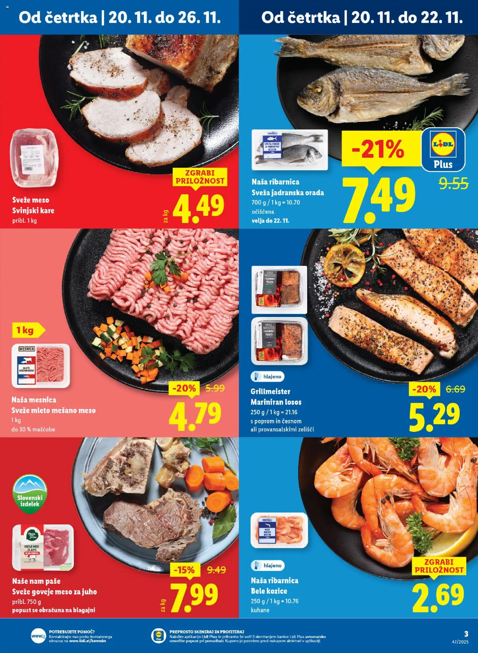 Novi Lidl katalog ponudbe – veljaven od 24.11.2025 | Stran: 3 | Izdelki: Kozice, Losos, Goveje meso, Grill
