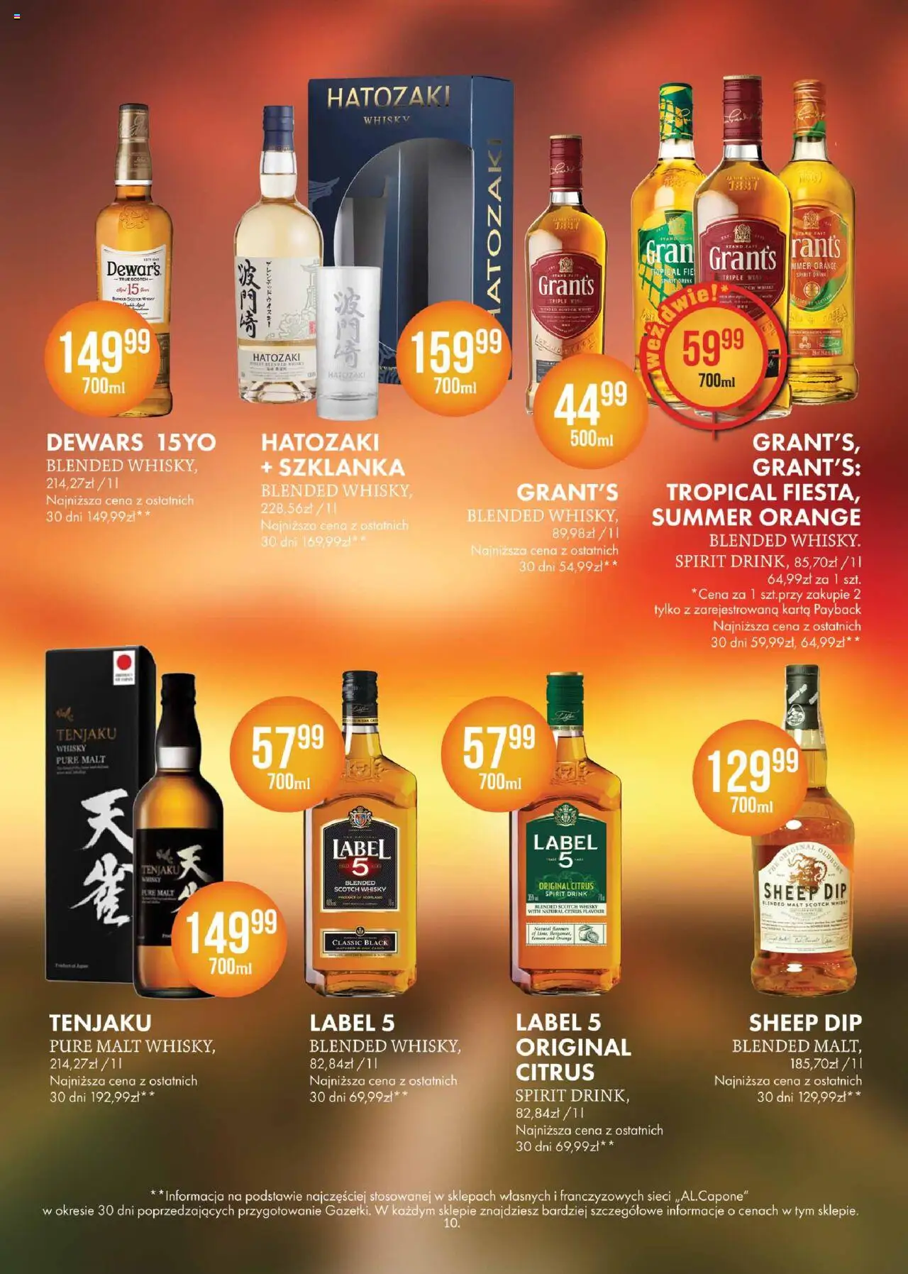 Al.Capone Gazetka od 08.09.2025 | Strona: 10 | Produkty: Szklanka, Karta, Grant's, Whisky