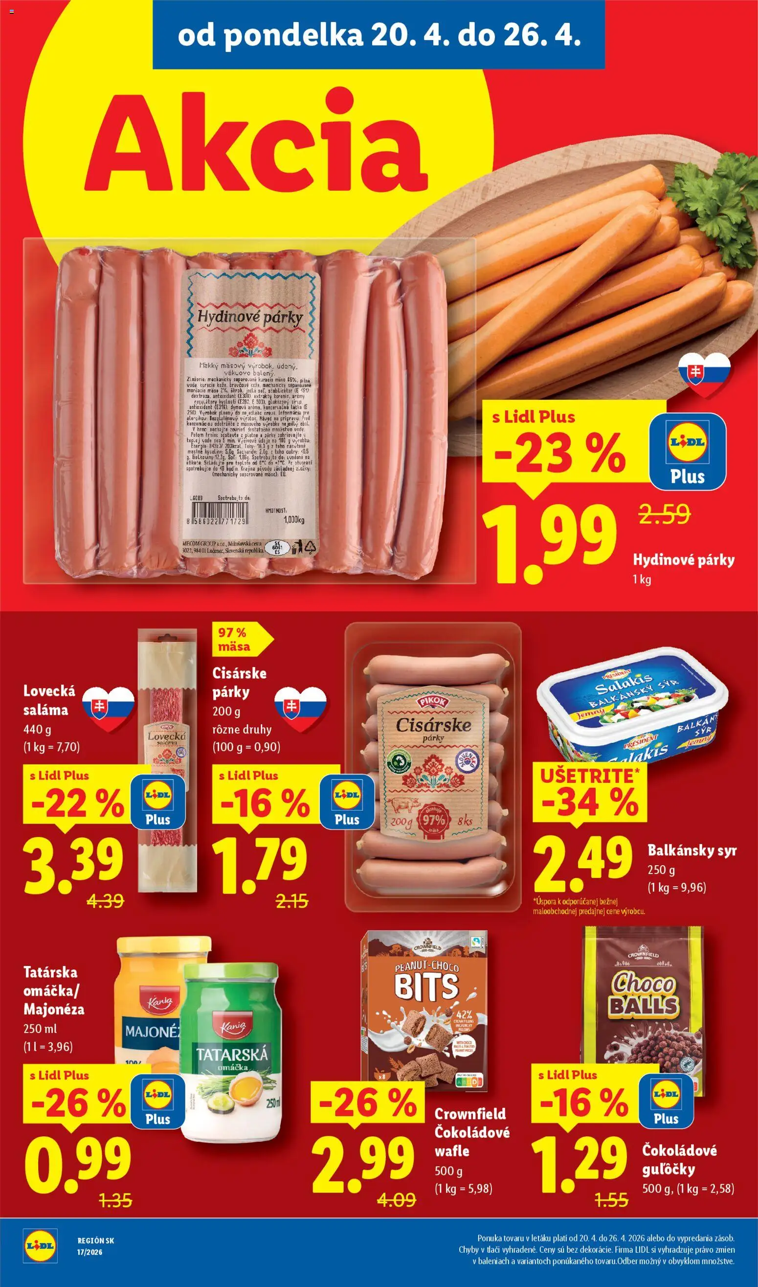 Nové Lidl akcie – leták je platný od 20.04.2026 | Strana: 34 | Produkty: Syr, Saláma, Balkánsky syr, Párky