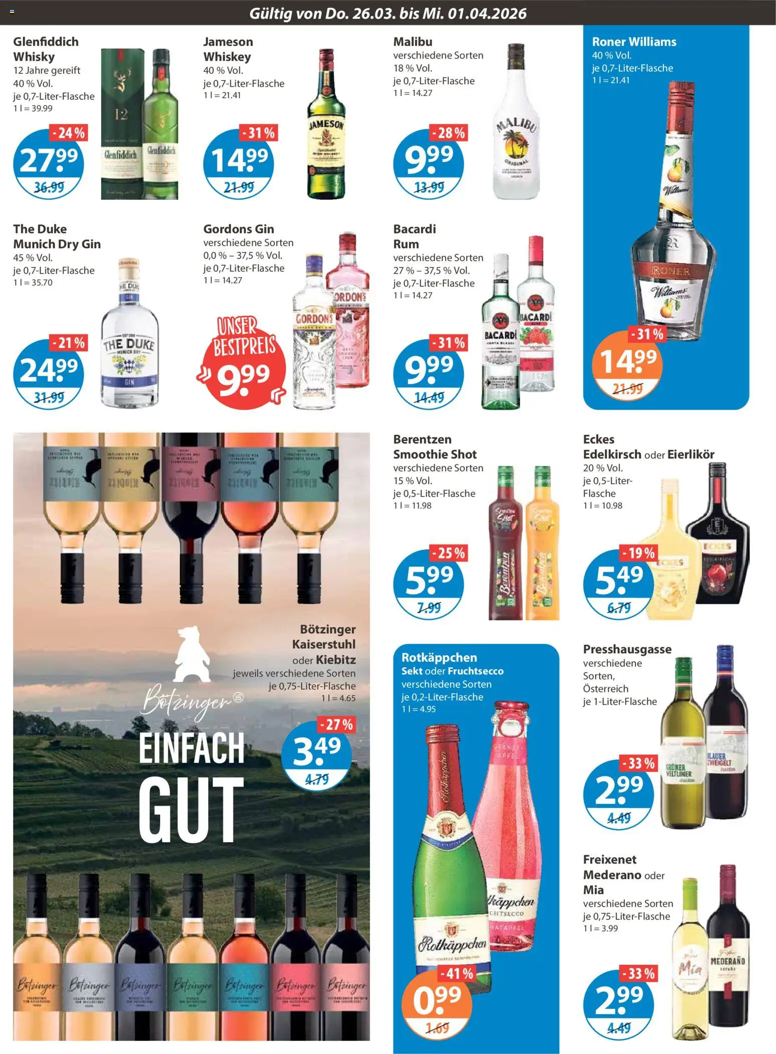 V-Markt Schwaben / Oberbayern – gültig ab 26.03.2026 | Seite: 10 | Produkte: Bacardi, Jameson, Fruchtsecco, Gin