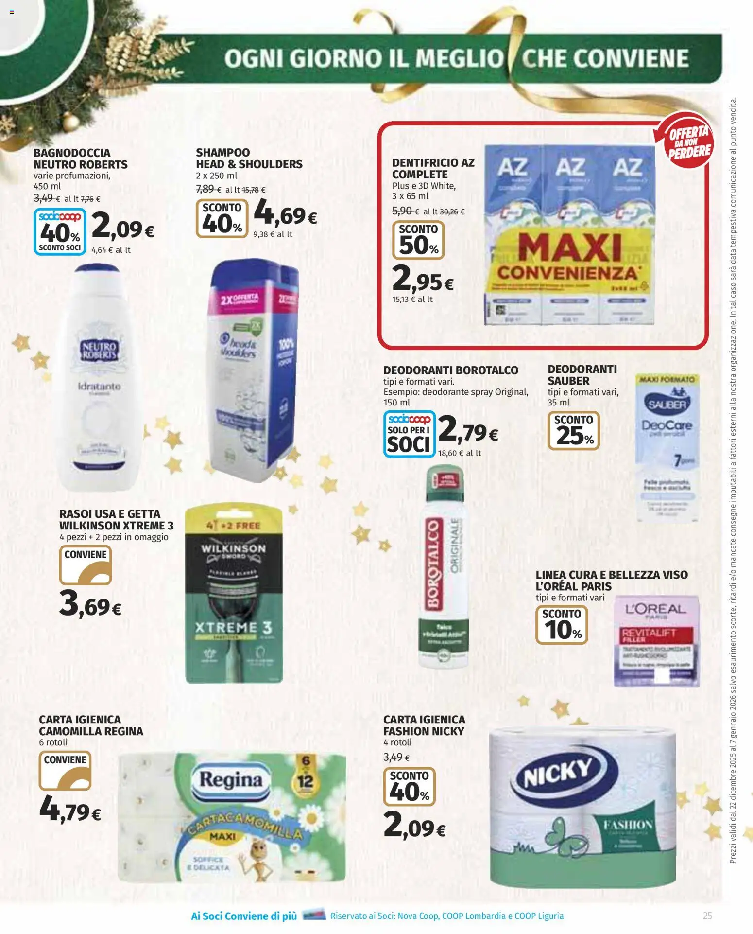 Volantino COOP del 22.12.2025 | Pagina: 25 | Prodotti: Carta igienica, Deodorante, Dentifricio, Data