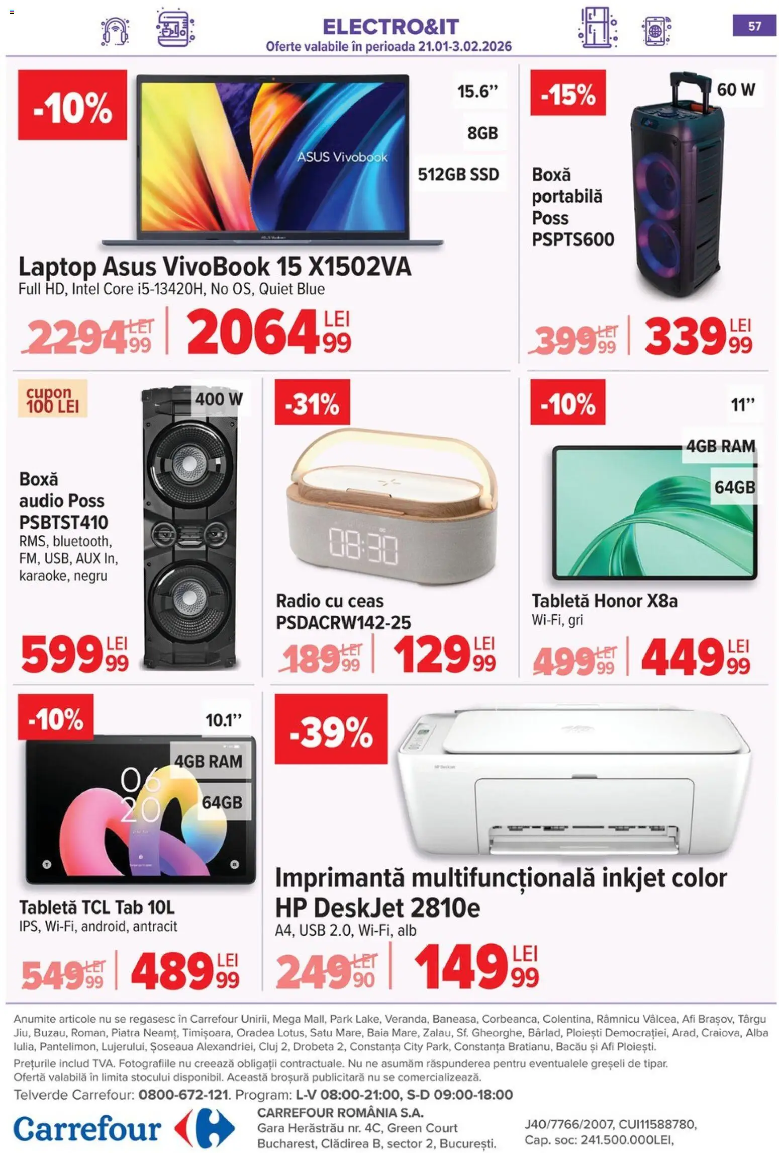Noul catalog Carrefour – valabil de la 28.01.2026 | Pagină: 57 | Produse: Laptop, Imprimantă, Audio, Boxă portabilă