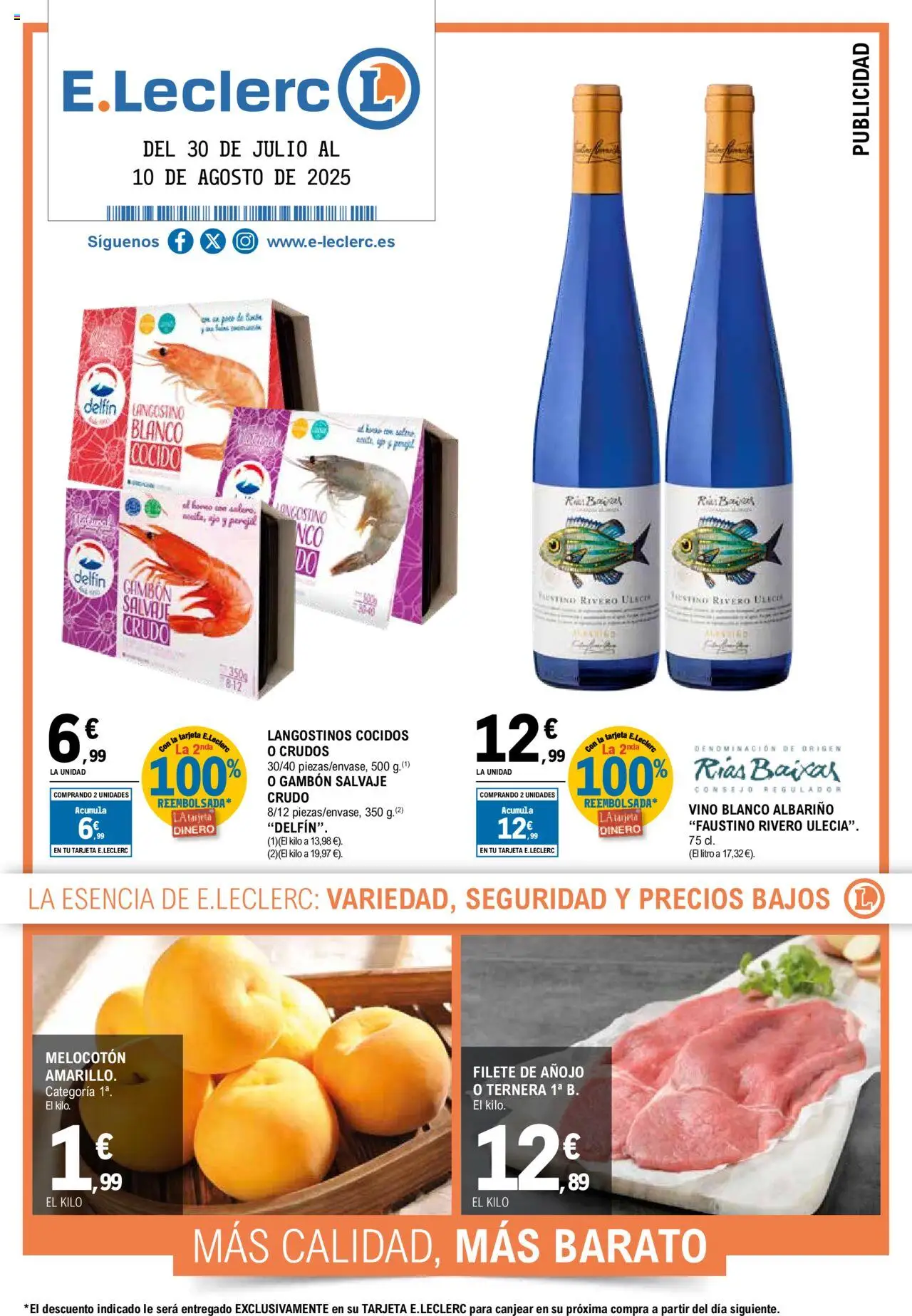 E.Leclerc folleto │ válido desde el 30.07.2025 | Página: 1 | Productos: Vino, Horno, Filete, Langostino