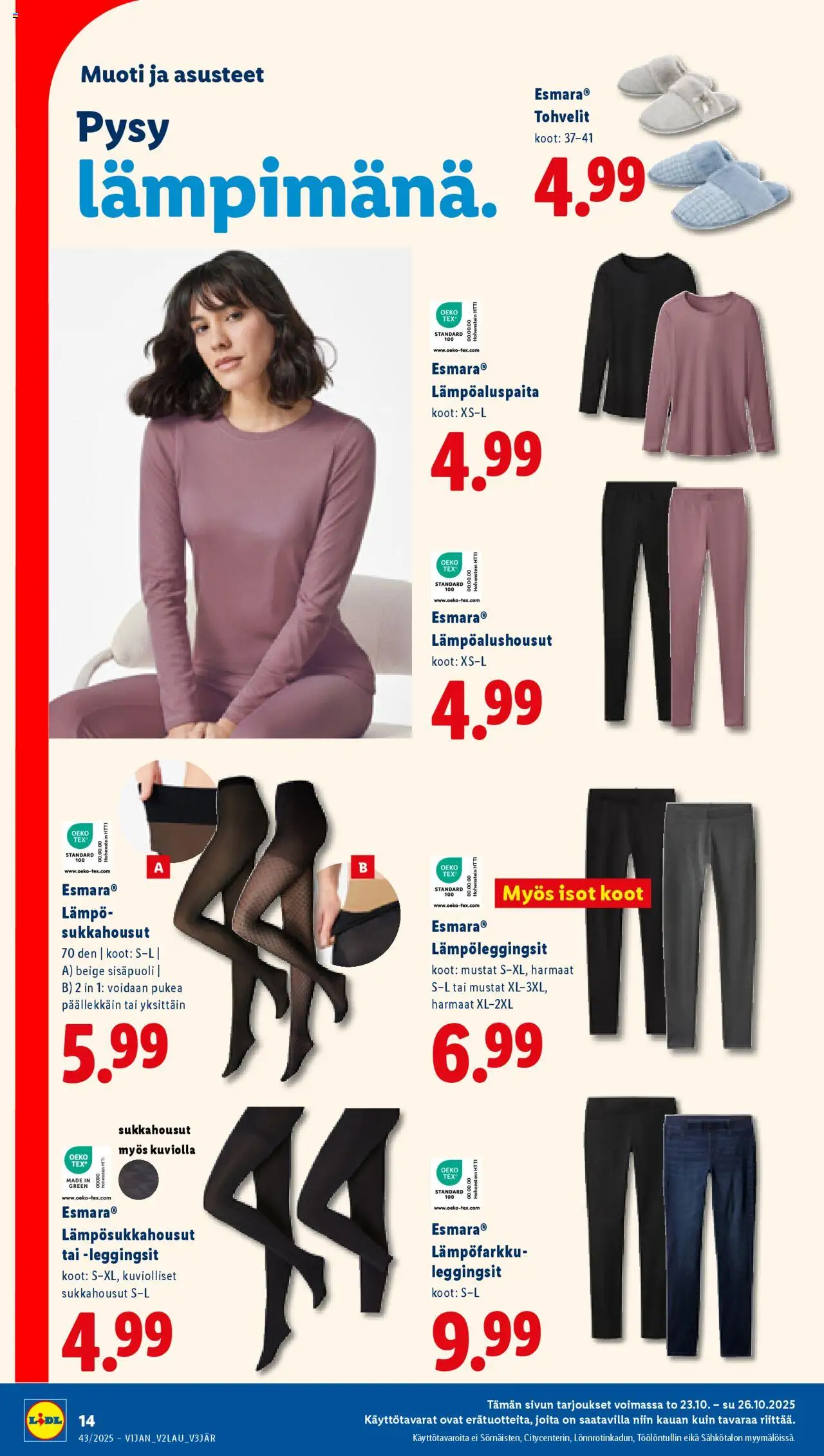 Lidl tarjoukset – voimassa 23.10.2025 alkaen | Sivu: 18 | Tuotteet: Sukkahousut, Leggingsit, Tohvelit
