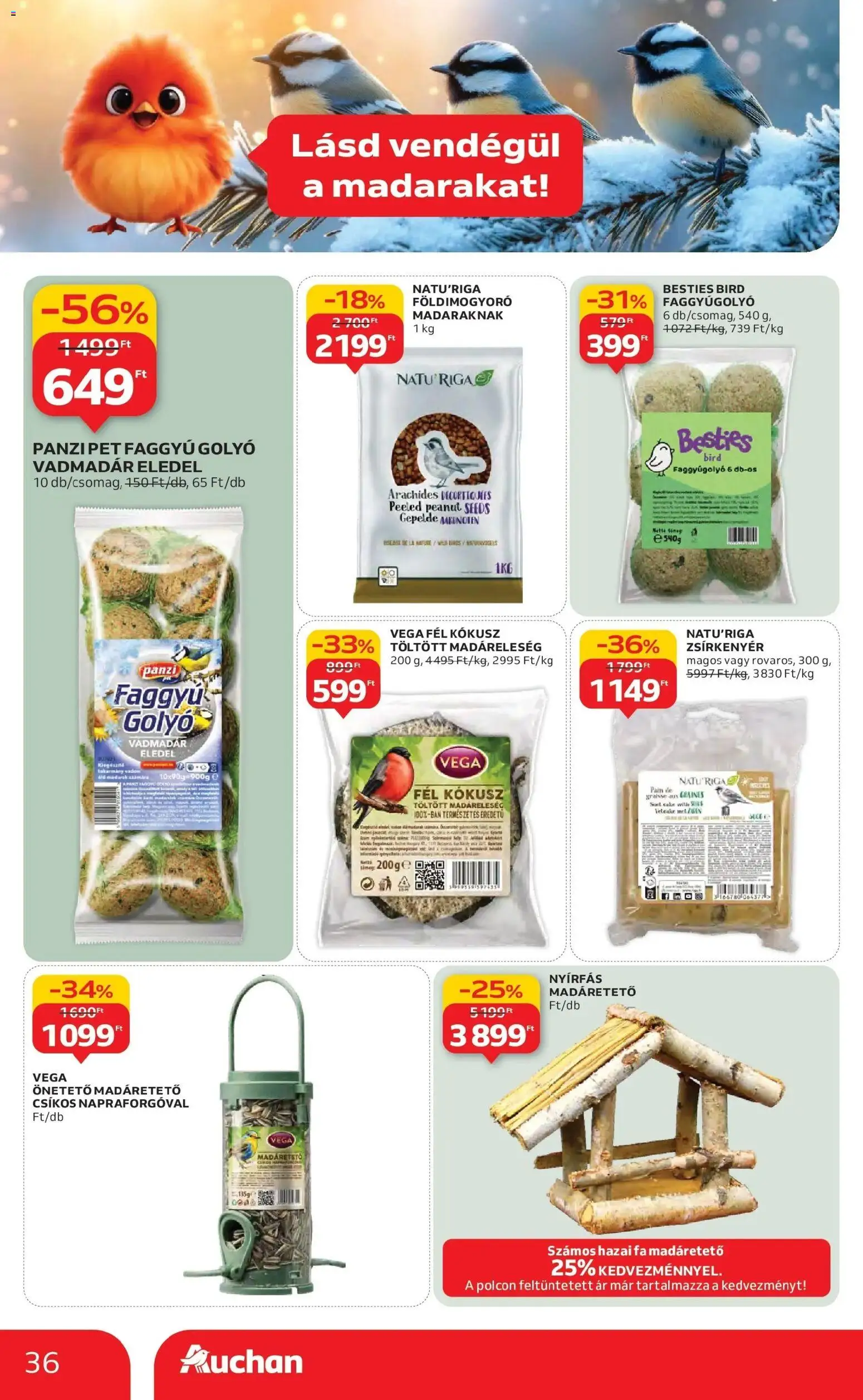 Auchan akciós ujság - amely érvényes a következő dátumtól: 29.01.2026 | Oldal: 36 | Termékek: Kokusz, Földimogyoró, Madáretető