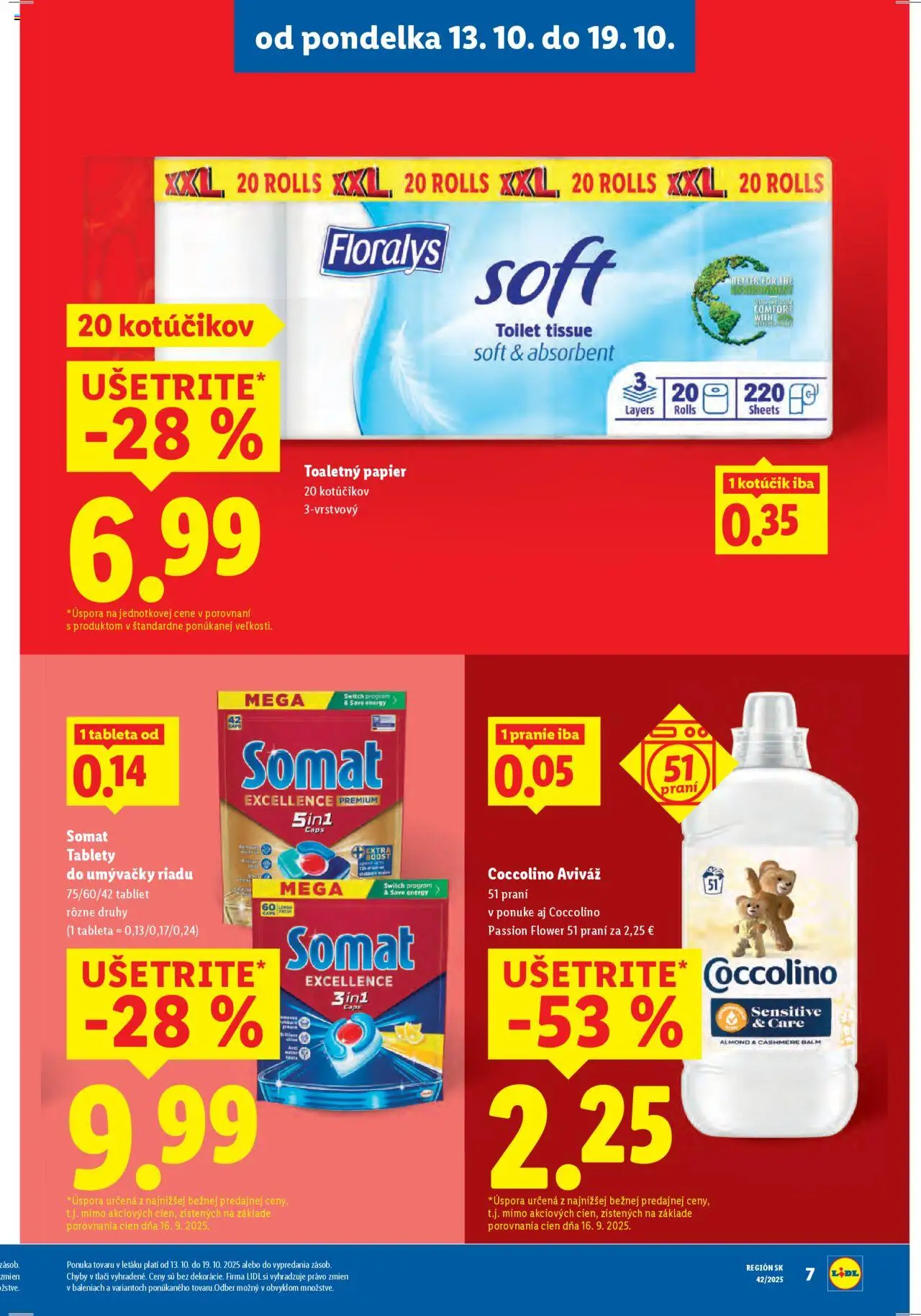 Nové Lidl akcie – leták je platný od 13.10.2025 | Strana: 9 | Produkty: Toaletný papier, Aviváž, Tablety do umývačky riadu, Coccolino