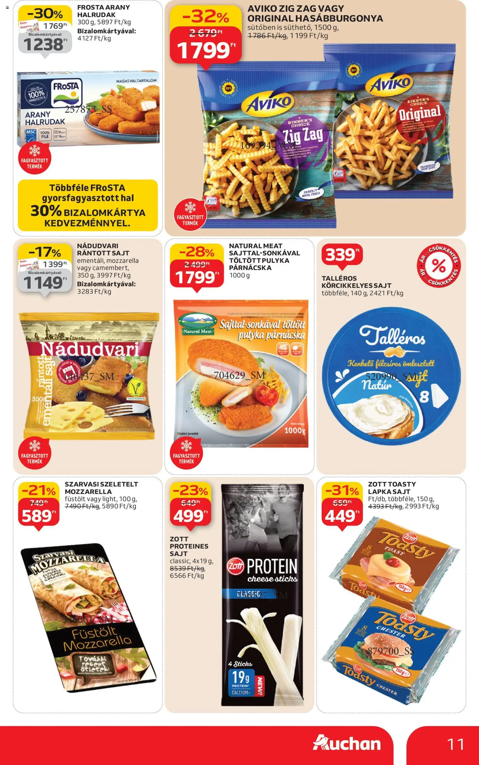 Auchan akciós ujság - amely érvényes a következő dátumtól: 02.01.2026 | Oldal: 11 | Termékek: Protein, Sajt, Hal, Camembert