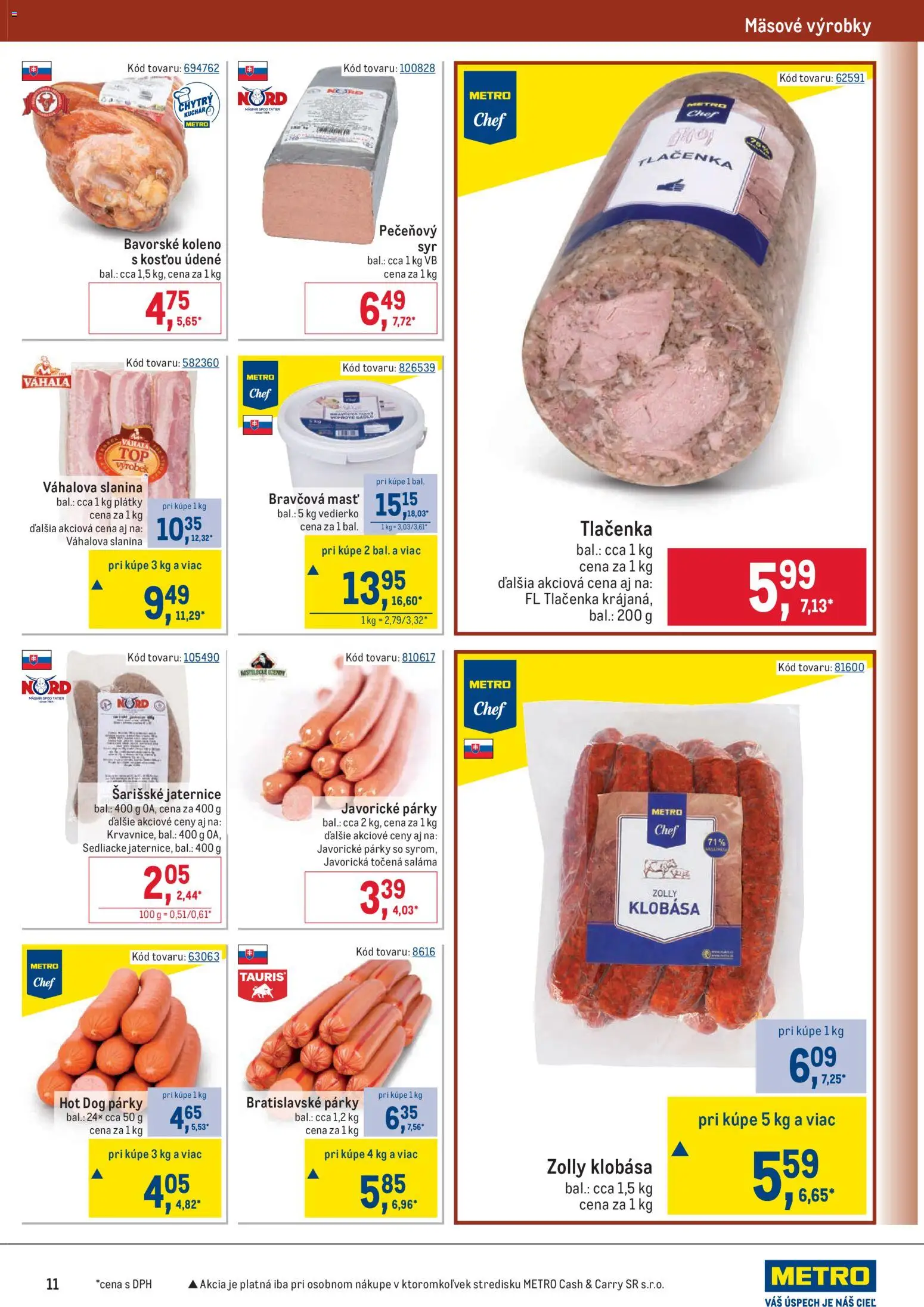 Nové Metro akcie – leták je platný od 02.01.2026 | Strana: 11 | Produkty: Saláma, Slanina, Klobása, Párky