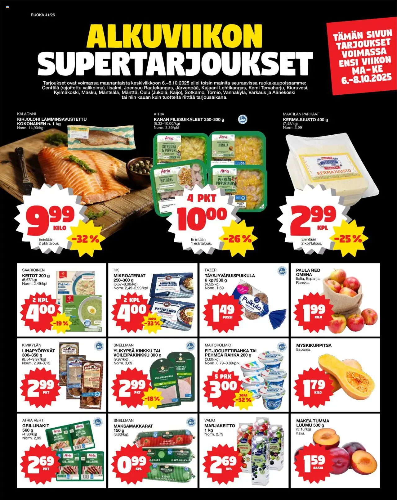 Tokmanni Ruokatarjoukset – voimassa 06.10.2025 alkaen | Sivu: 1 | Tuotteet: Luumu, Kermajuusto, Kinkku, Hunaja