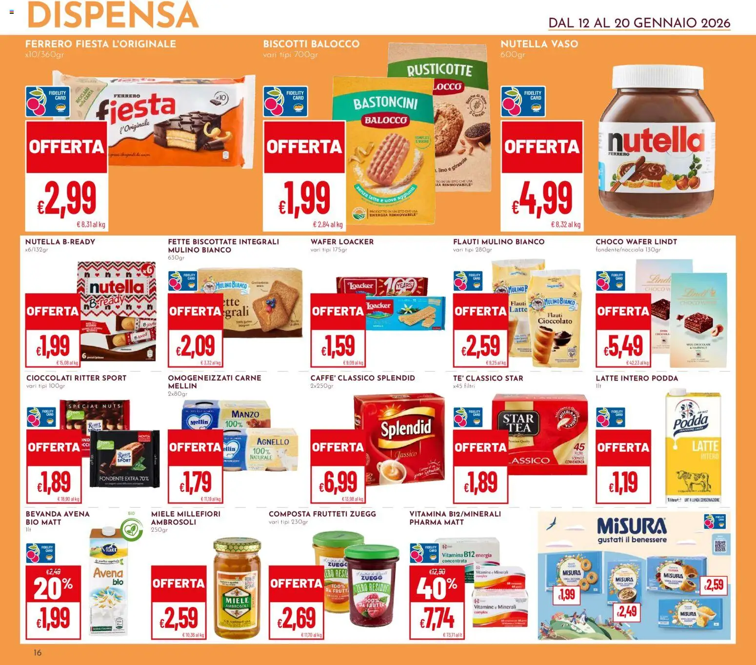 Volantino Pan del 12.01.2026 | Pagina: 16 | Prodotti: Latte, Fette biscottate, Miele, Agnello