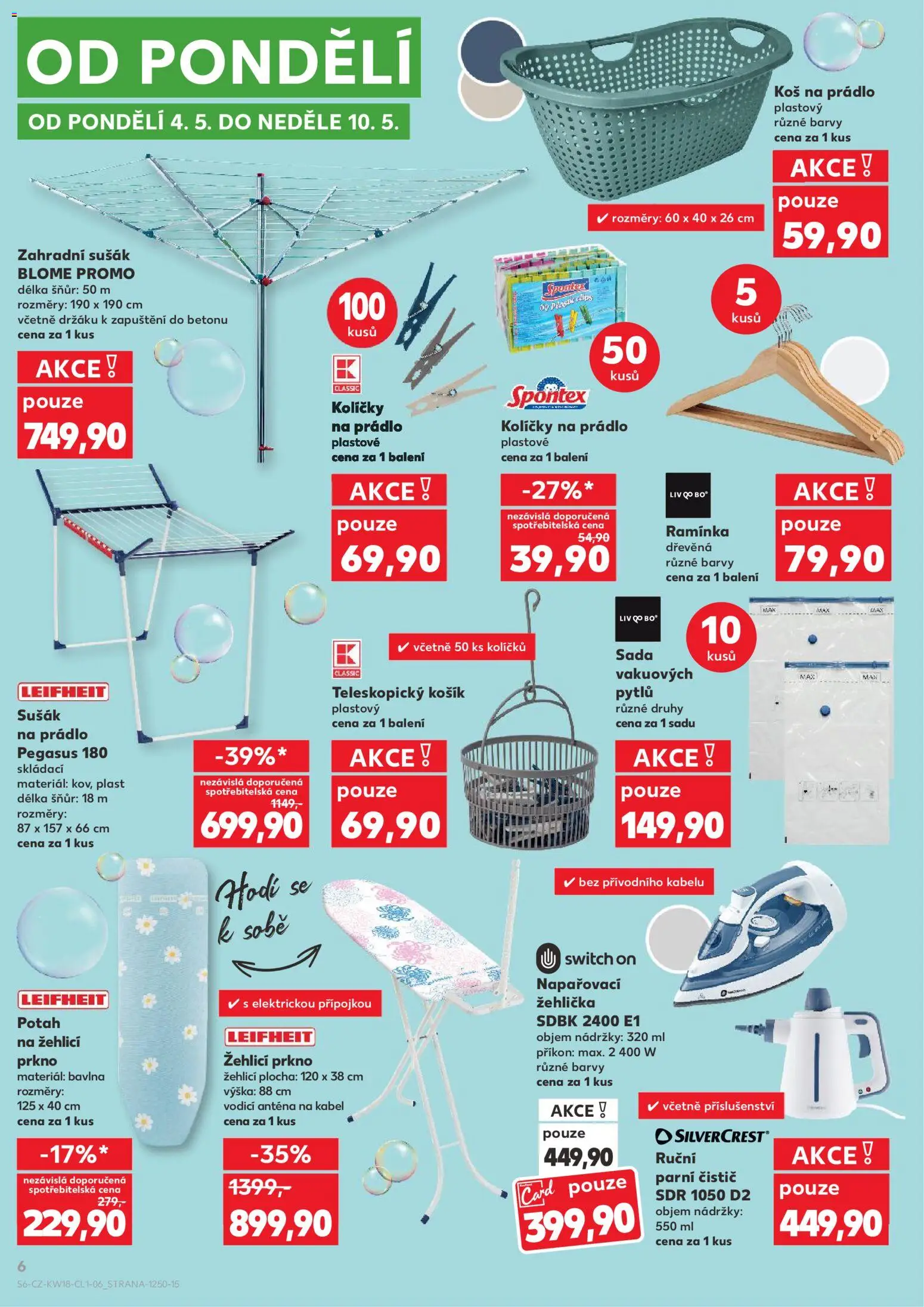 Kaufland leták - Liberec od 29.04.2026 | Strana: 6 | Produkty: Koš na prádlo, Parní čistič, Košík, Napařovací žehlička