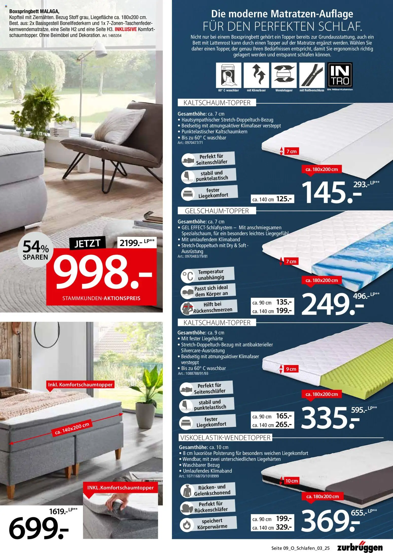 Zurbrüggen Schlafen Spezial – gültig ab 18.12.2025 | Seite: 9 | Produkte: Matratze, Lattenrost, Boxspringbett, Topper