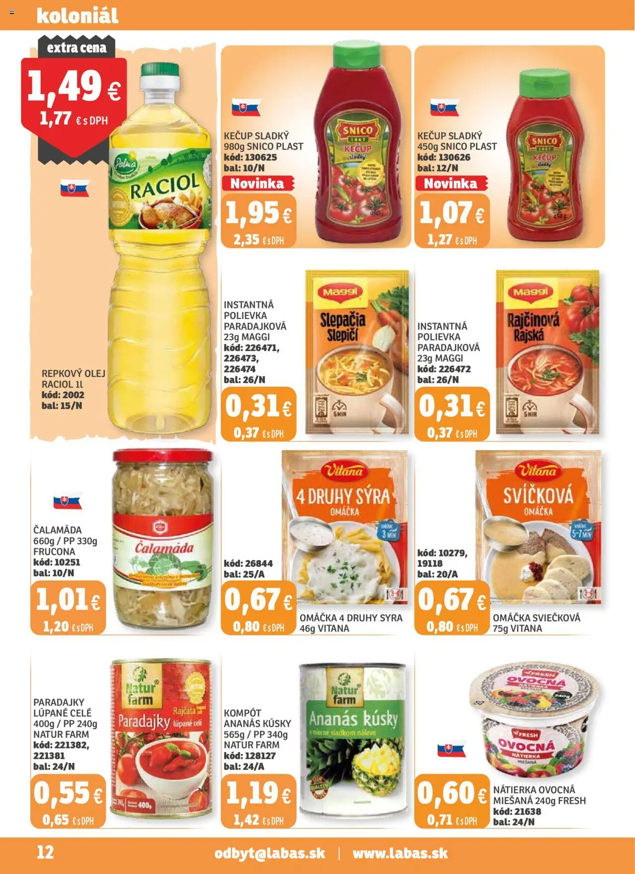 Nové Labaš akcie – leták je platný od 17.10.2025 | Strana: 12 | Produkty: Olej, Paradajky, Kečup, Omáčka