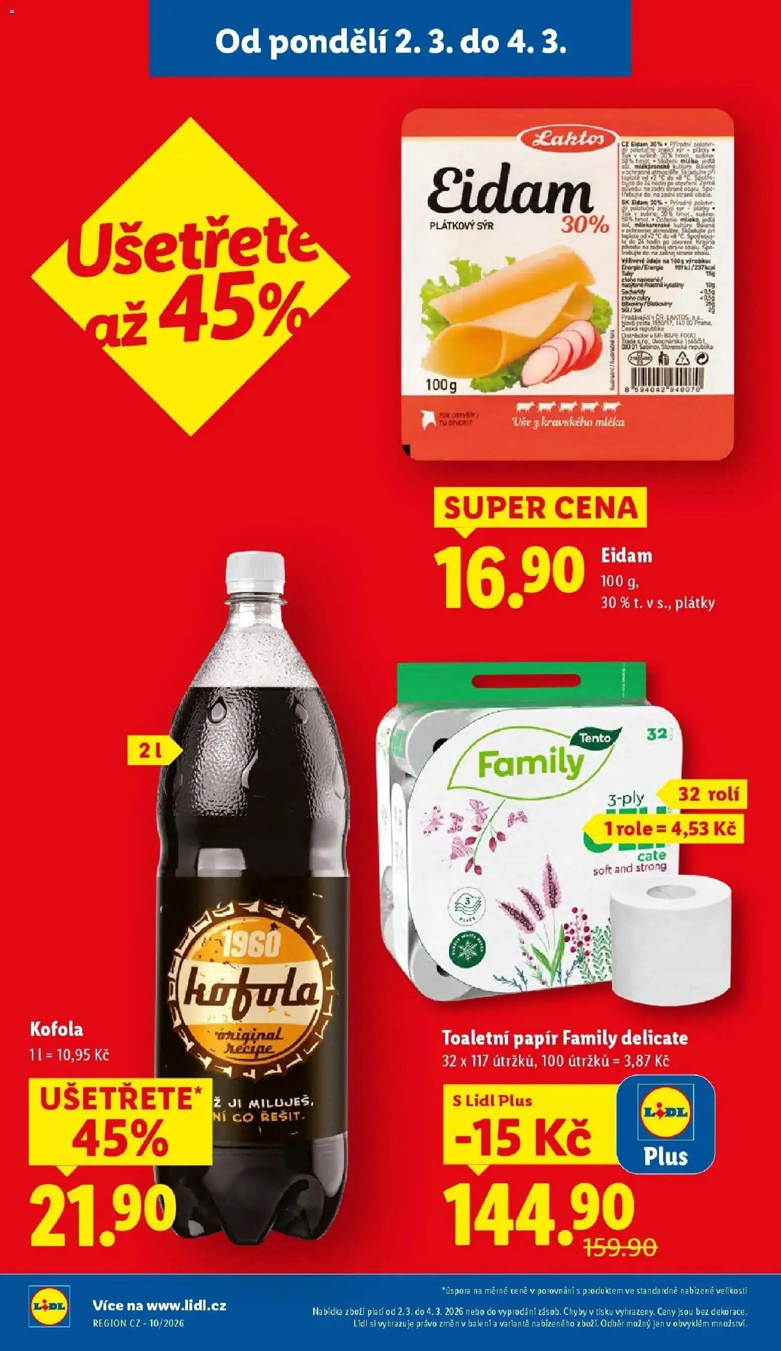 Lidl aktuální leták od 02.03.2026 | Strana: 2 | Produkty: Sýr, Plátkový sýr, Eidam, Kofola