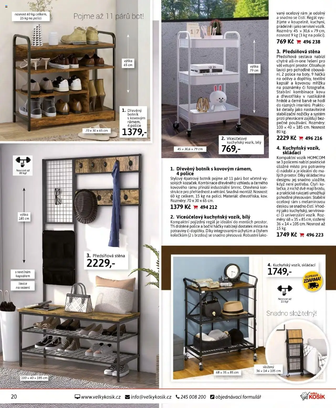 Velký Košík katalog září od 01.09.2025 | Strana: 20 | Produkty: Předsíňová stěna, Potraviny, Regál, Botník