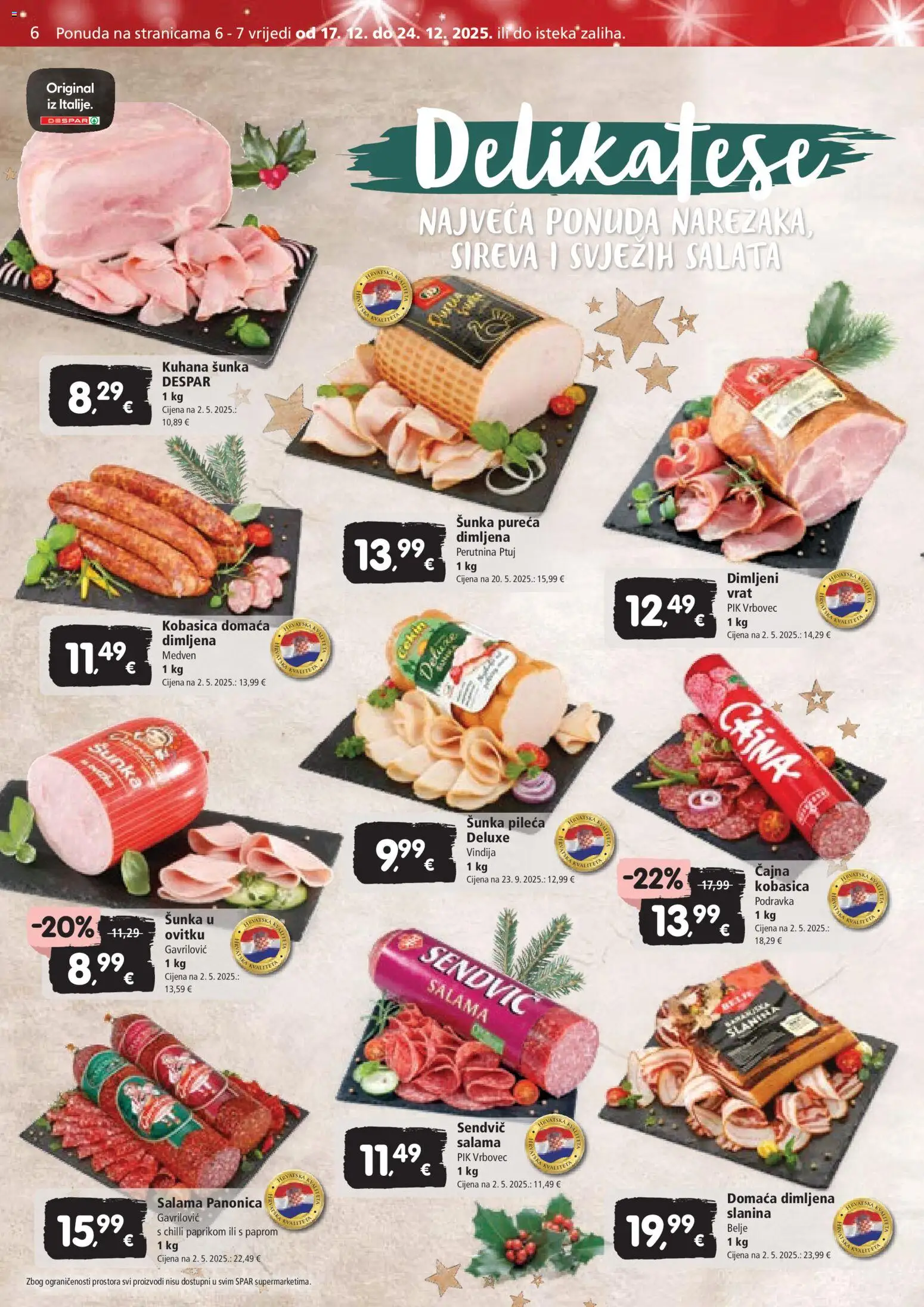 Spar katalog | vrijedi od 17.12.2025 | Stranica: 6 | Proizvodi: Slanina, Salata, Perutnina Ptuj, Pik Vrbovec