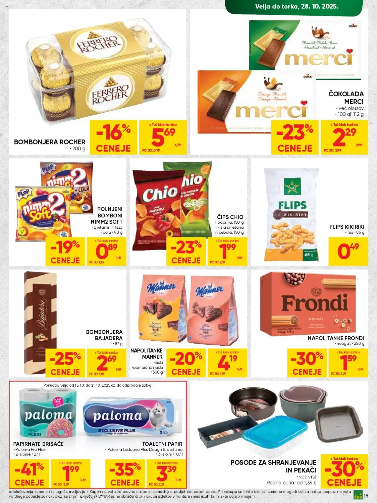 Novi Tuš katalog ponudbe – veljaven od 15.10.2025 | Stran: 15 | Izdelki: Papirnate brisače, Flips, Cokolada, Smetana