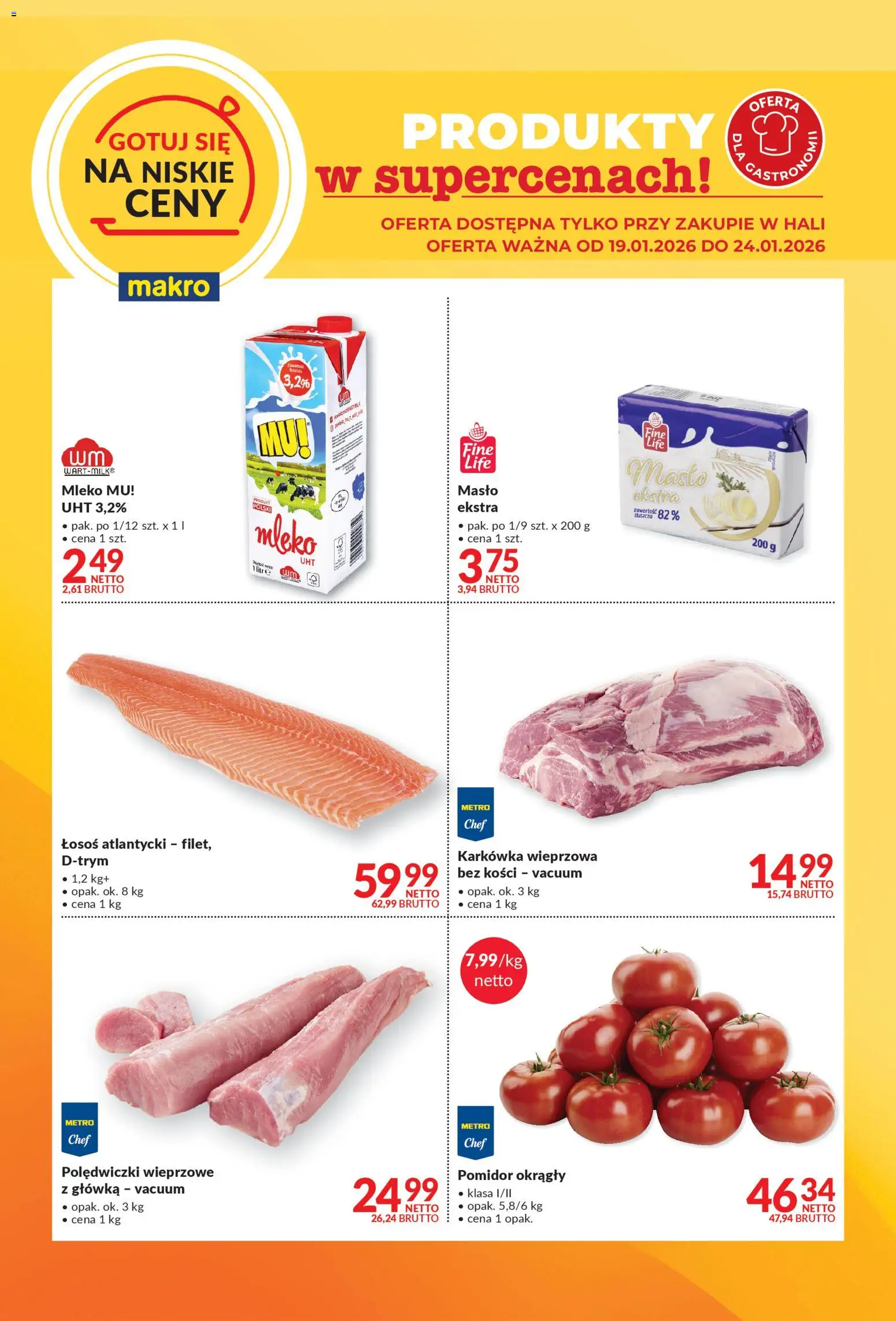 Makro Gazetka - Gotuj się na niskie ceny od 19.01.2026 | Strona: 2 | Produkty: Łosoś atlantycki, Karkówka wieprzowa, Łosoś, Polędwiczki wieprzowe