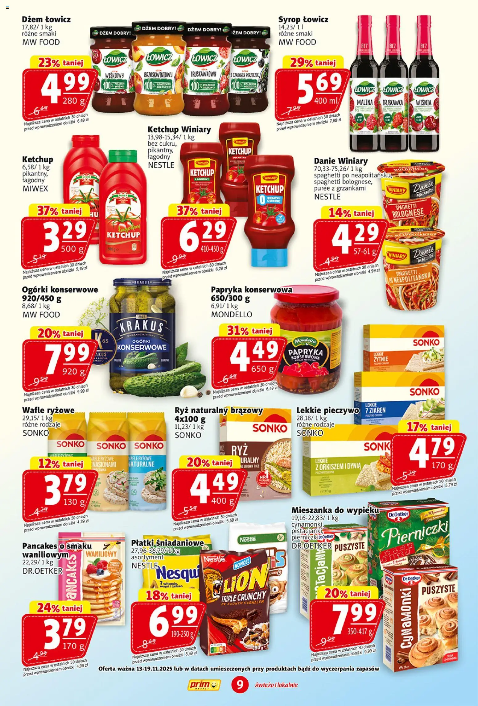 Prim Market Gazetka od 13.11.2025 | Strona: 9 | Produkty: Syrop, Wafle, Dżem, Płatki