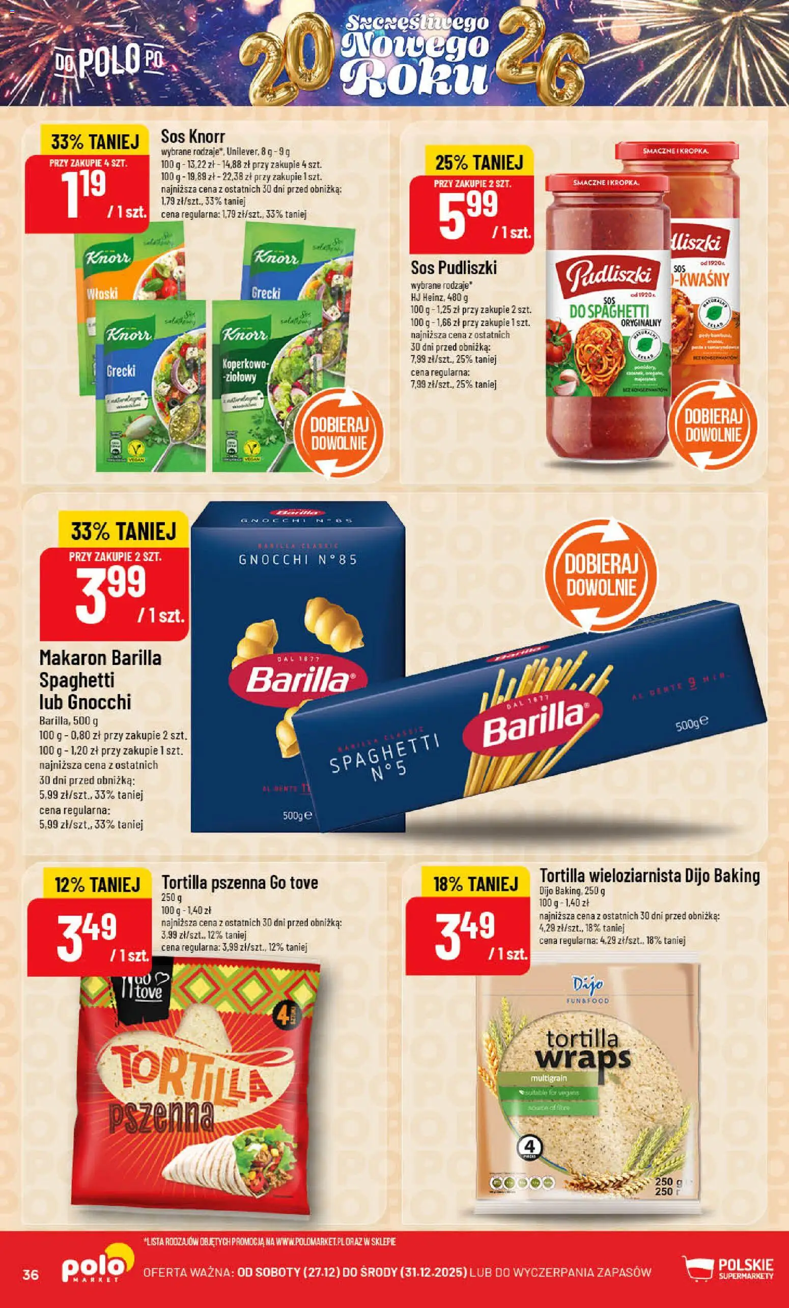 POLOmarket Gazetka od 27.12.2025 | Strona: 36 | Produkty: Makaron Barilla, Tortilla, Gnocchi, Makaron